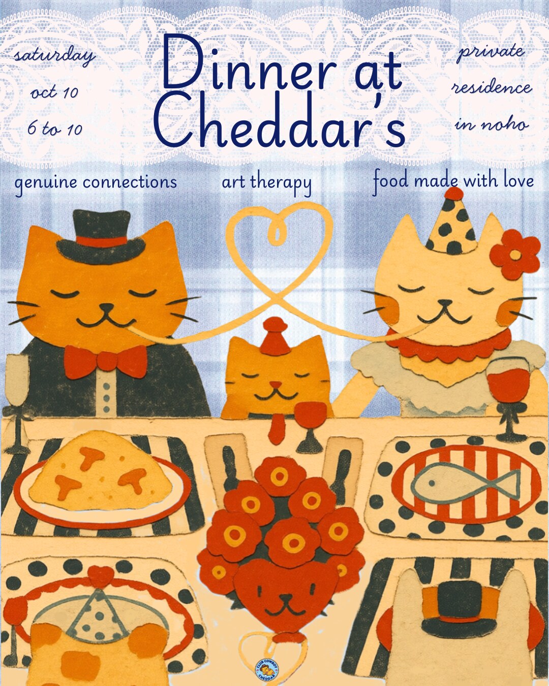 Dinner at Cheddar's illustrated supper club flyer