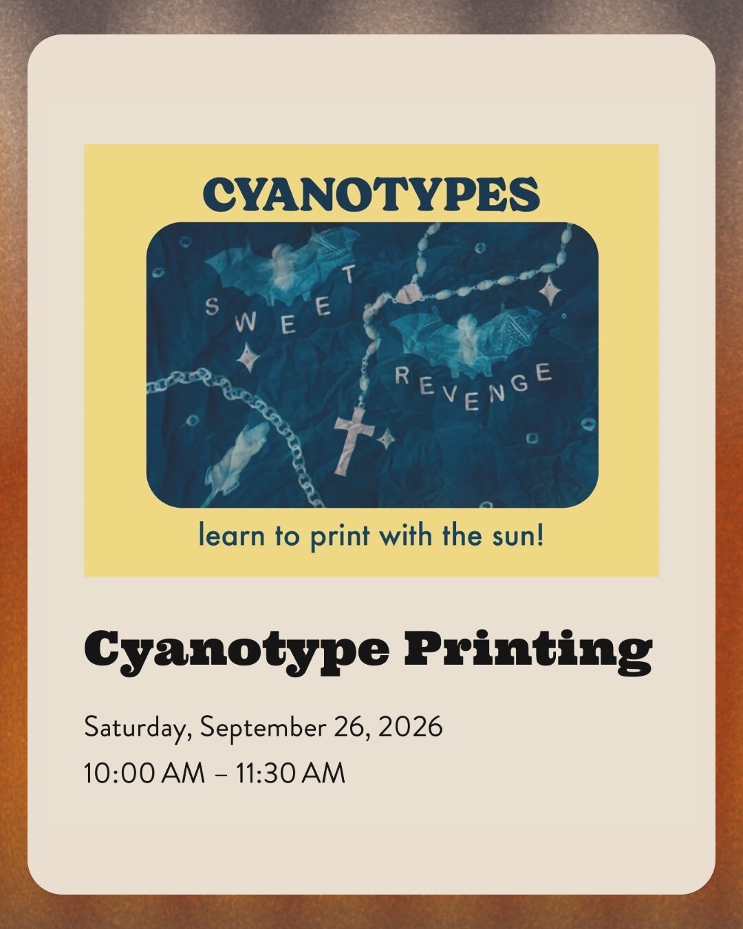 Cyanotype Printing workshop flyer from Nova Community Arts