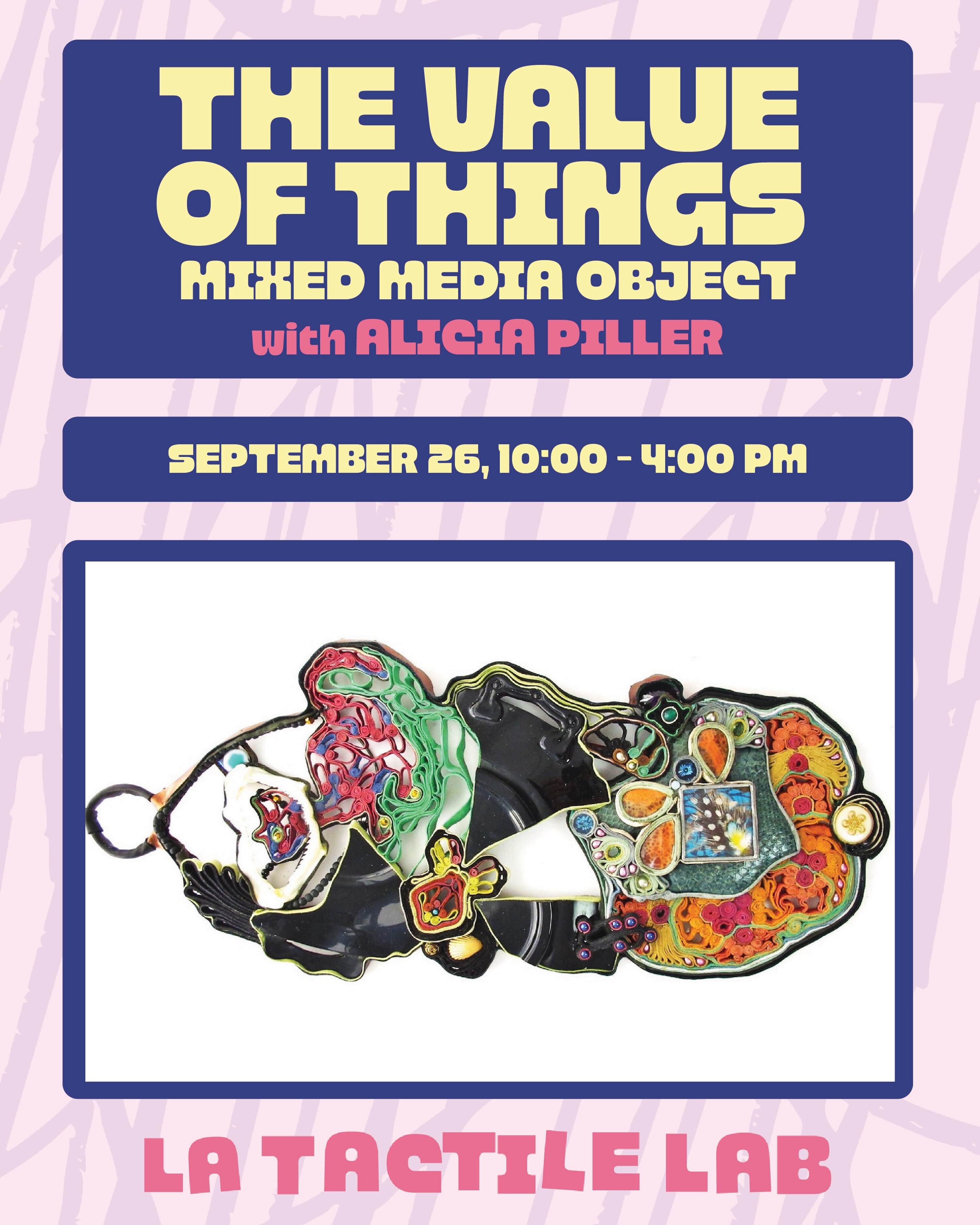 Purple The Value of Things mixed media workshop flyer