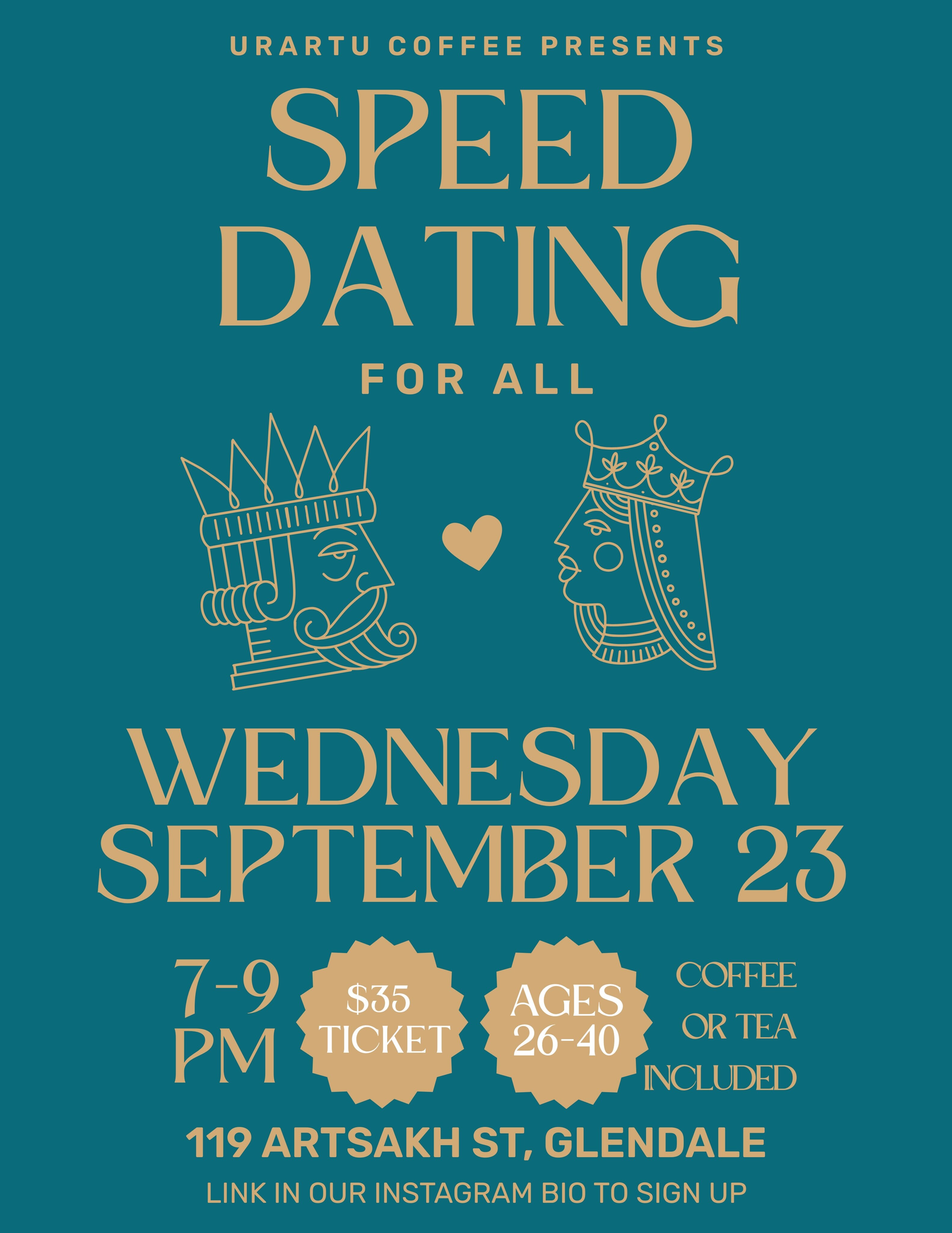 Speed Dating for All flyer at Urartu Coffee