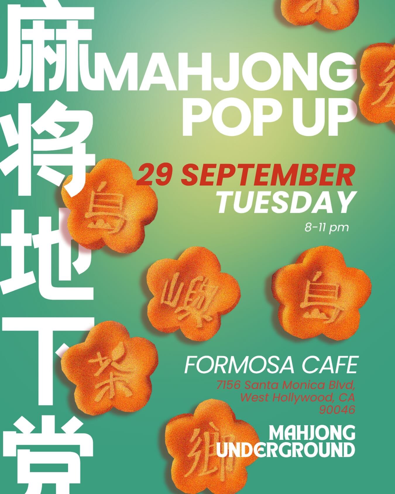 Mahjong Underground pop-up flyer for September 29 at the Formosa Café