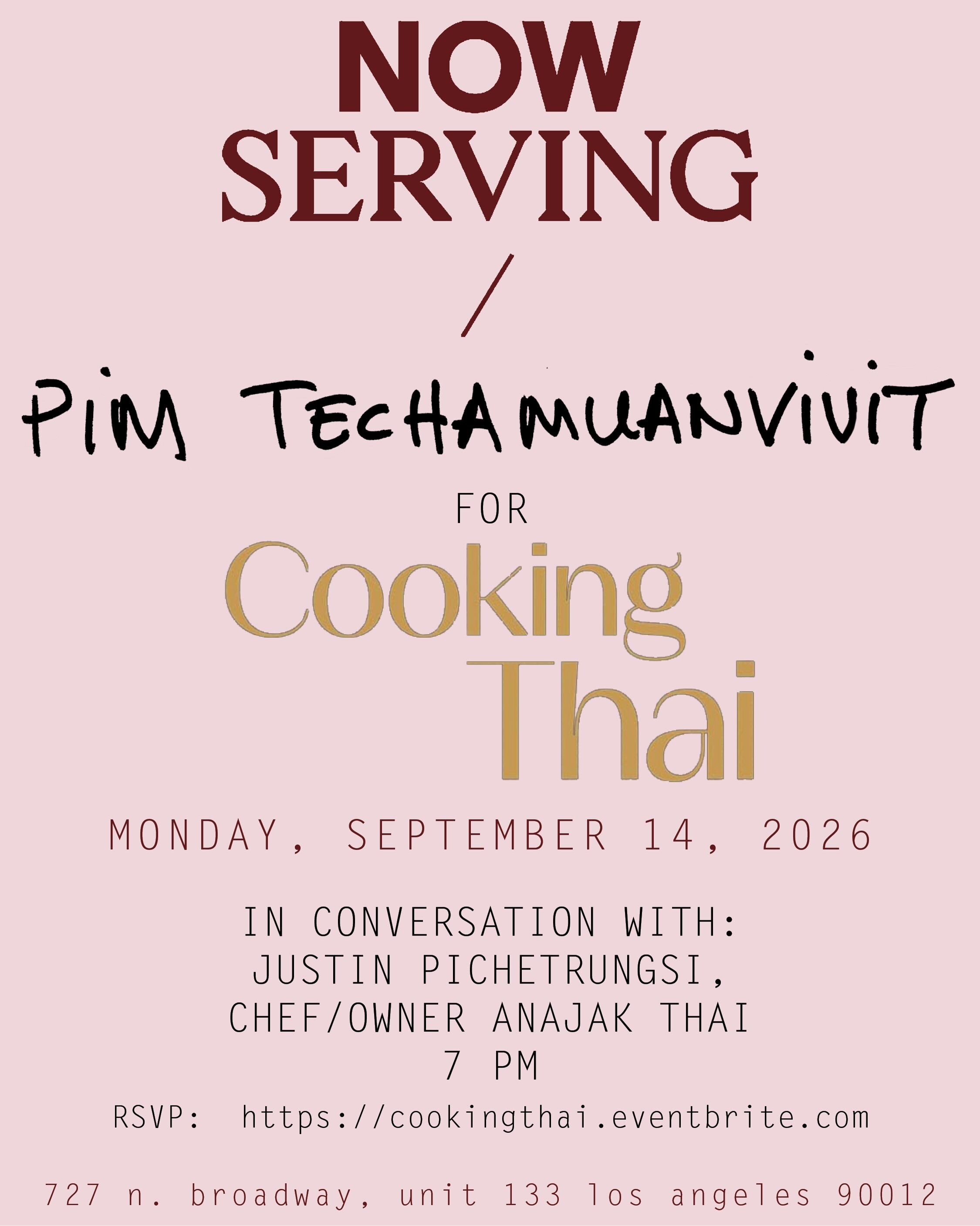 Pim Techamuanvivit Cooking Thai conversation flyer at Now Serving