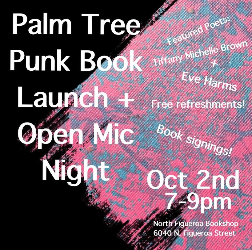 Palm Tree Punk book launch and open mic flyer