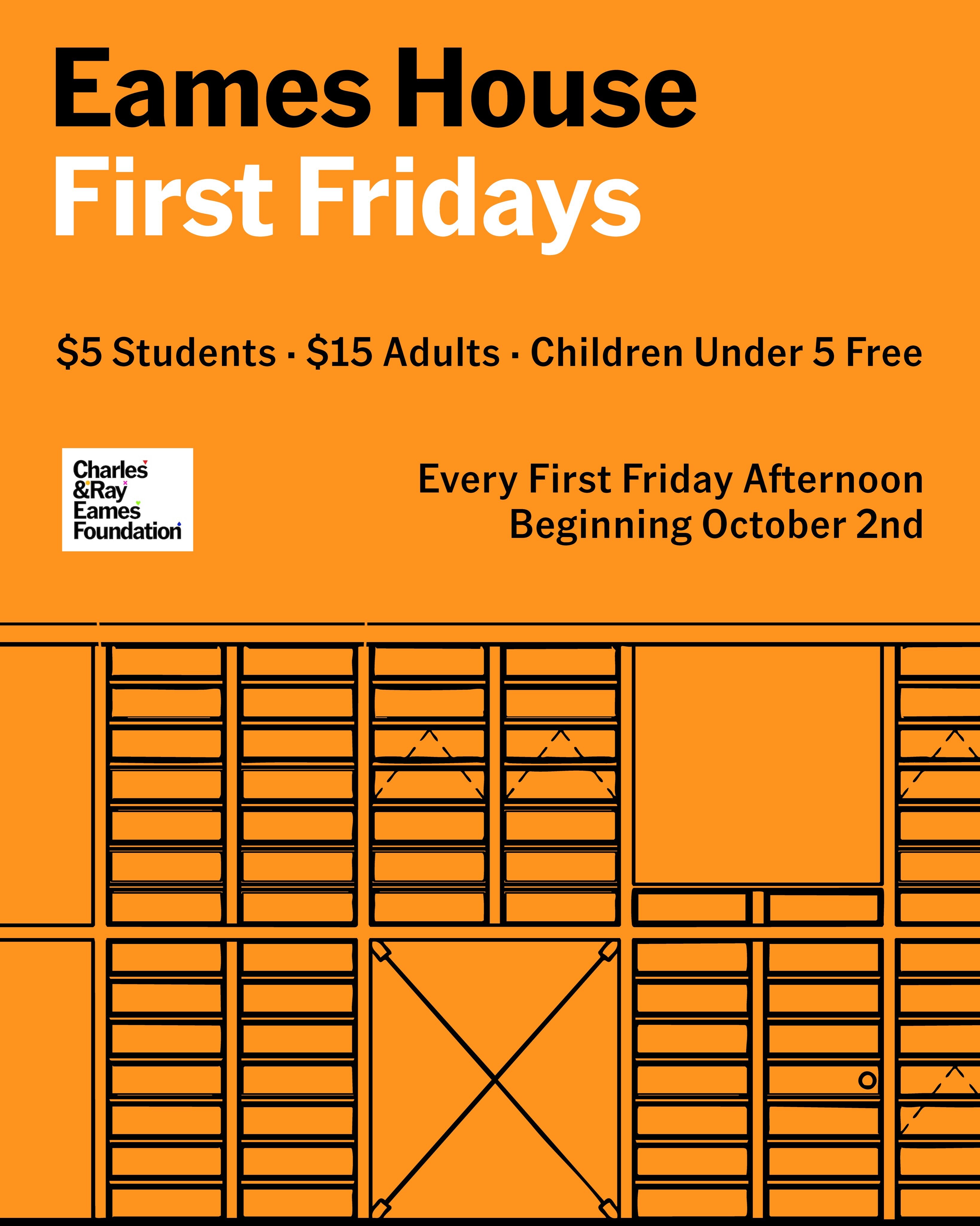 Photograph announcing First Fridays at the Eames House.
