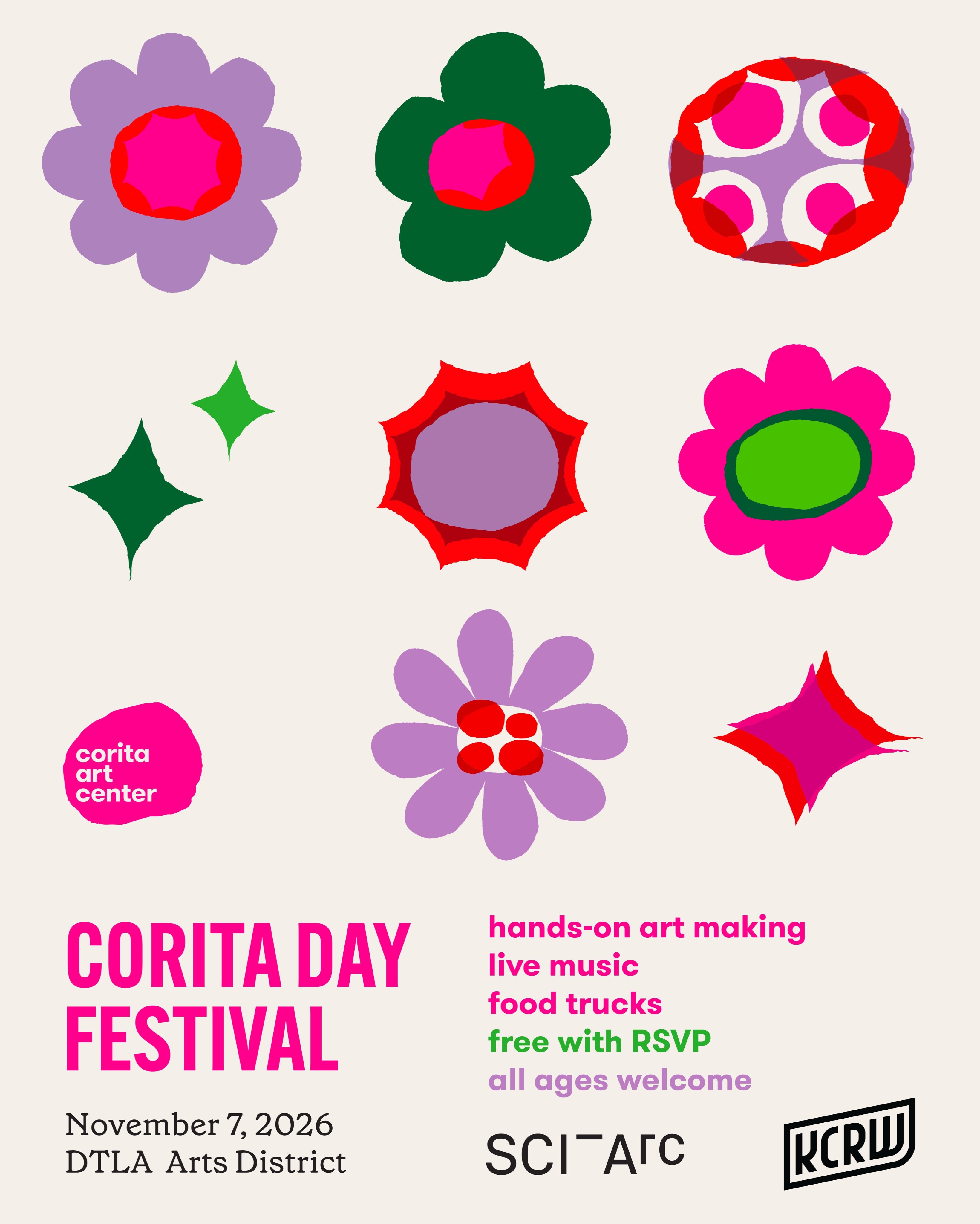 Corita Day festival artwork with colorful geometric shapes
