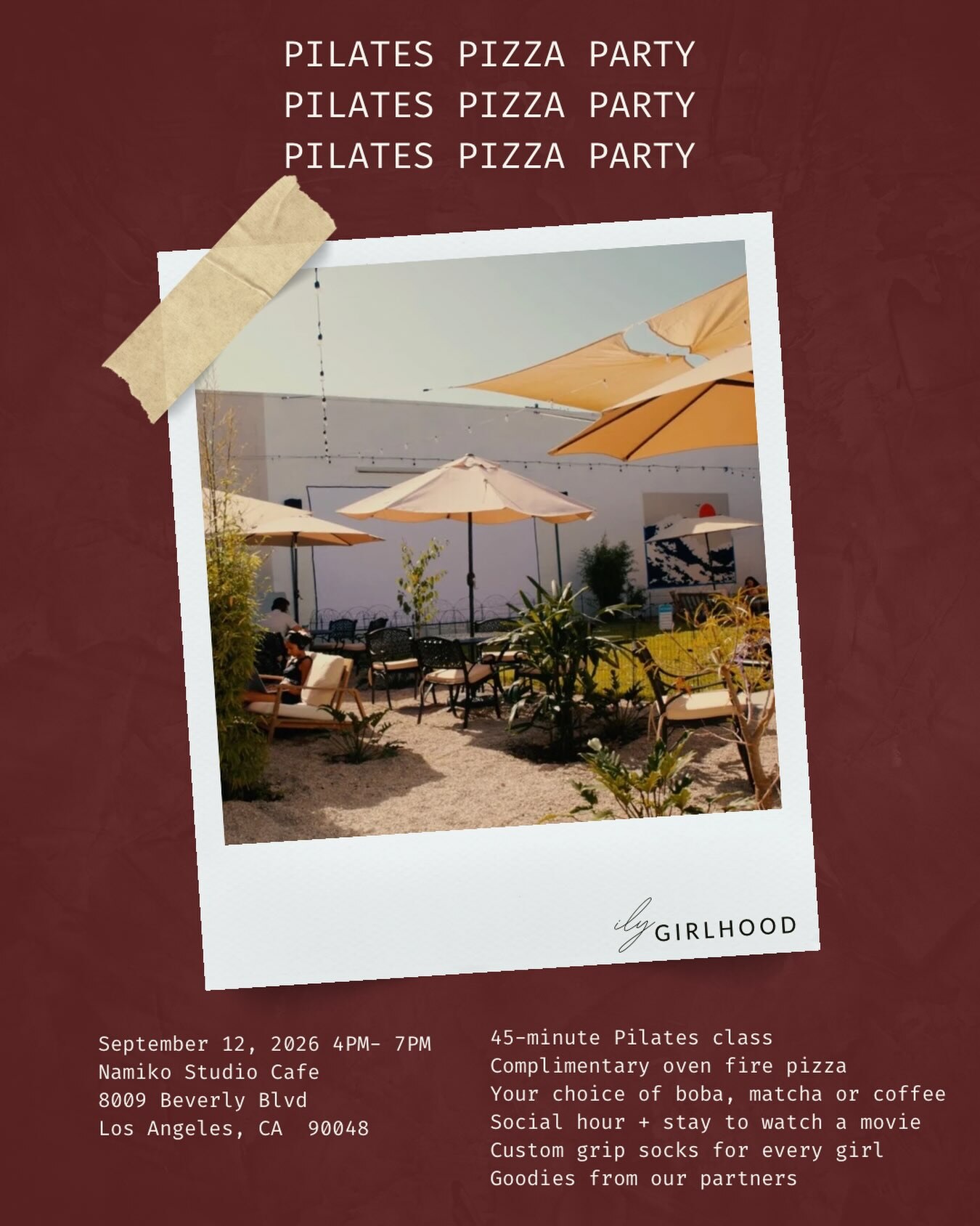 Pilates Pizza Party at Namiko Studio Cafe flyer