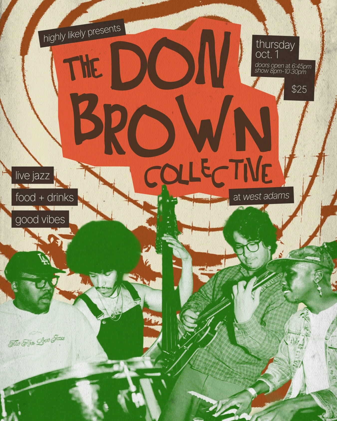 Flyer for The Don Brown Collective live jazz at Highly Likely West Adams.
