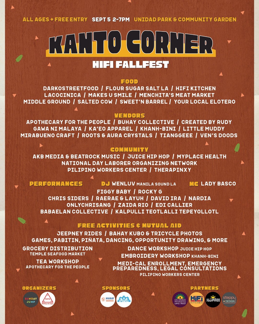 Kanto Corner HiFi Fallfest flyer at Unidad Park on September 5