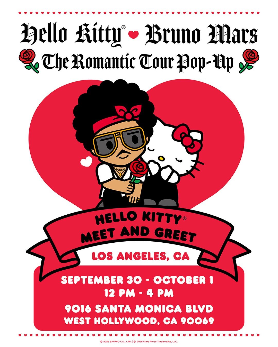 Hello Kitty x Bruno Mars Romantic Tour Los Angeles pop-up flyer