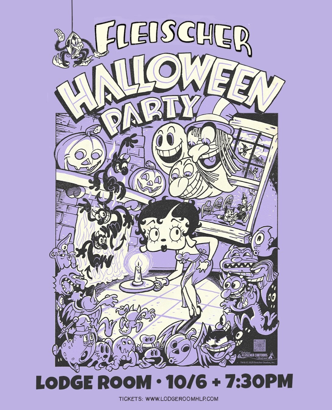 Fleischer Cartoons Halloween Party flyer for Lodge Room on October 6.