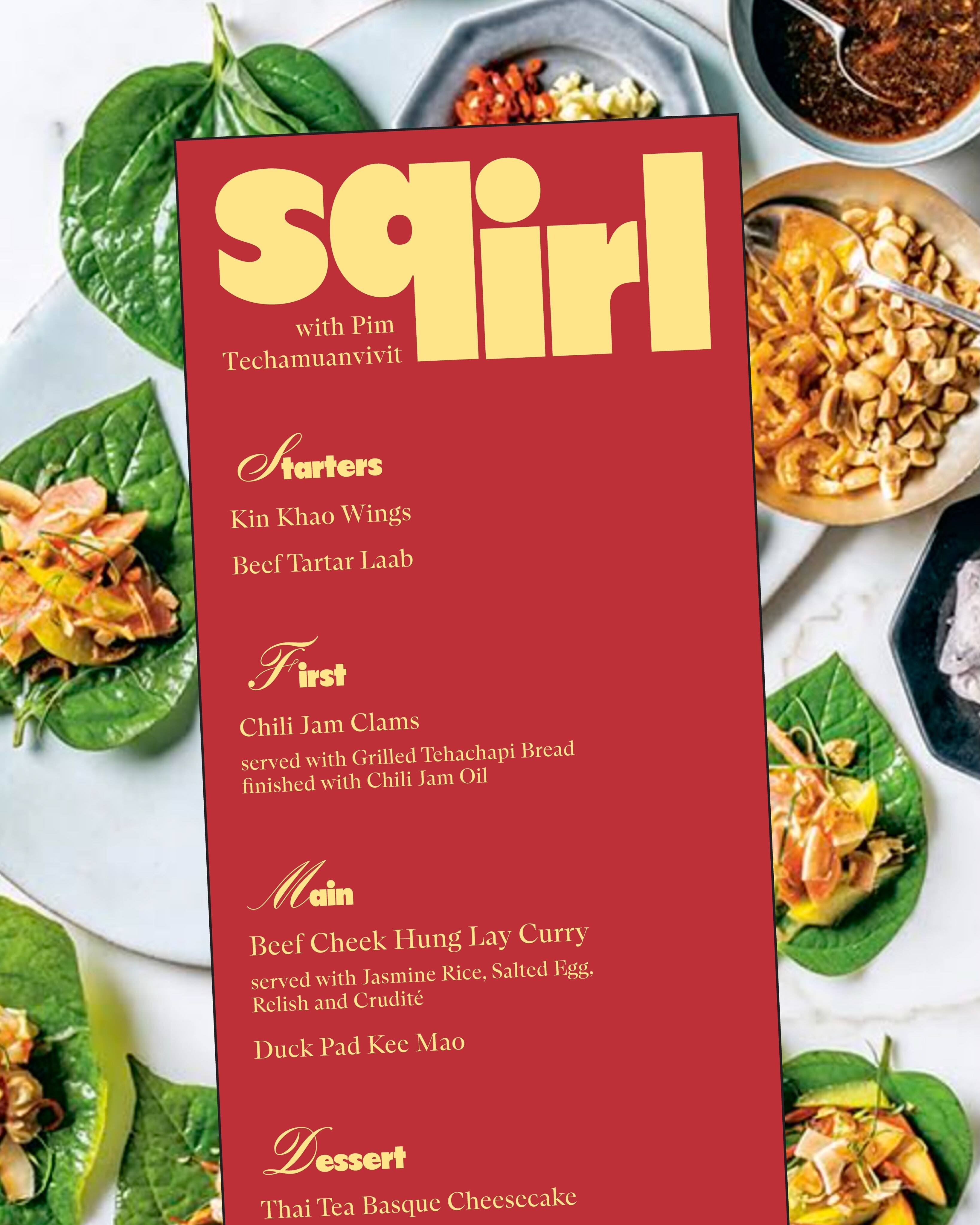 Cookbook Club with Pim Techamuanvivit four-course dinner menu at Sqirl on September 13