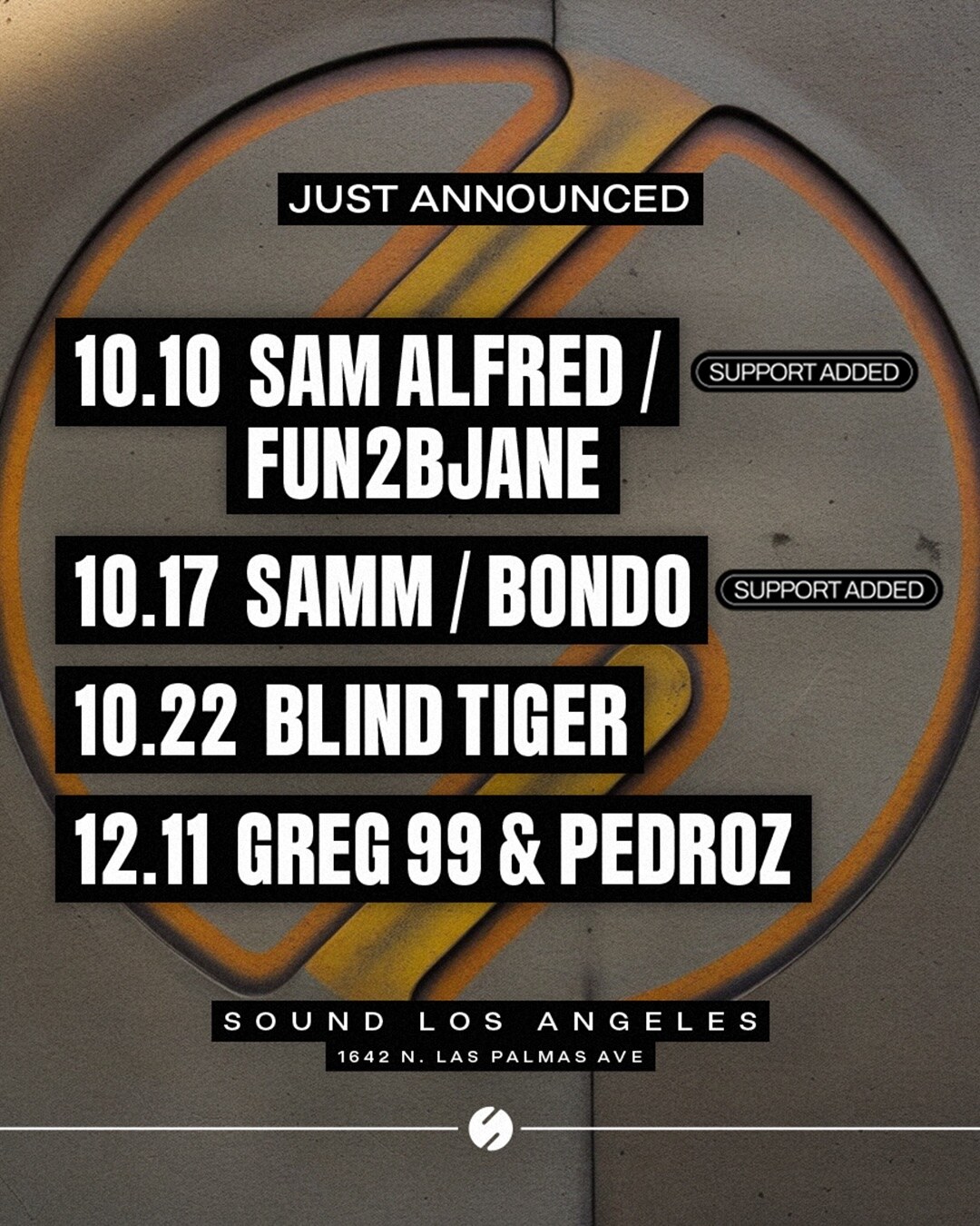 Sound Nightclub October and December lineup flyer