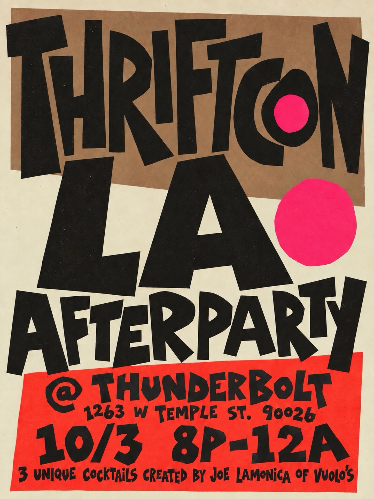 Official ThriftCon LA afterparty flyer for October 3, 8 pm–midnight at Thunderbolt.