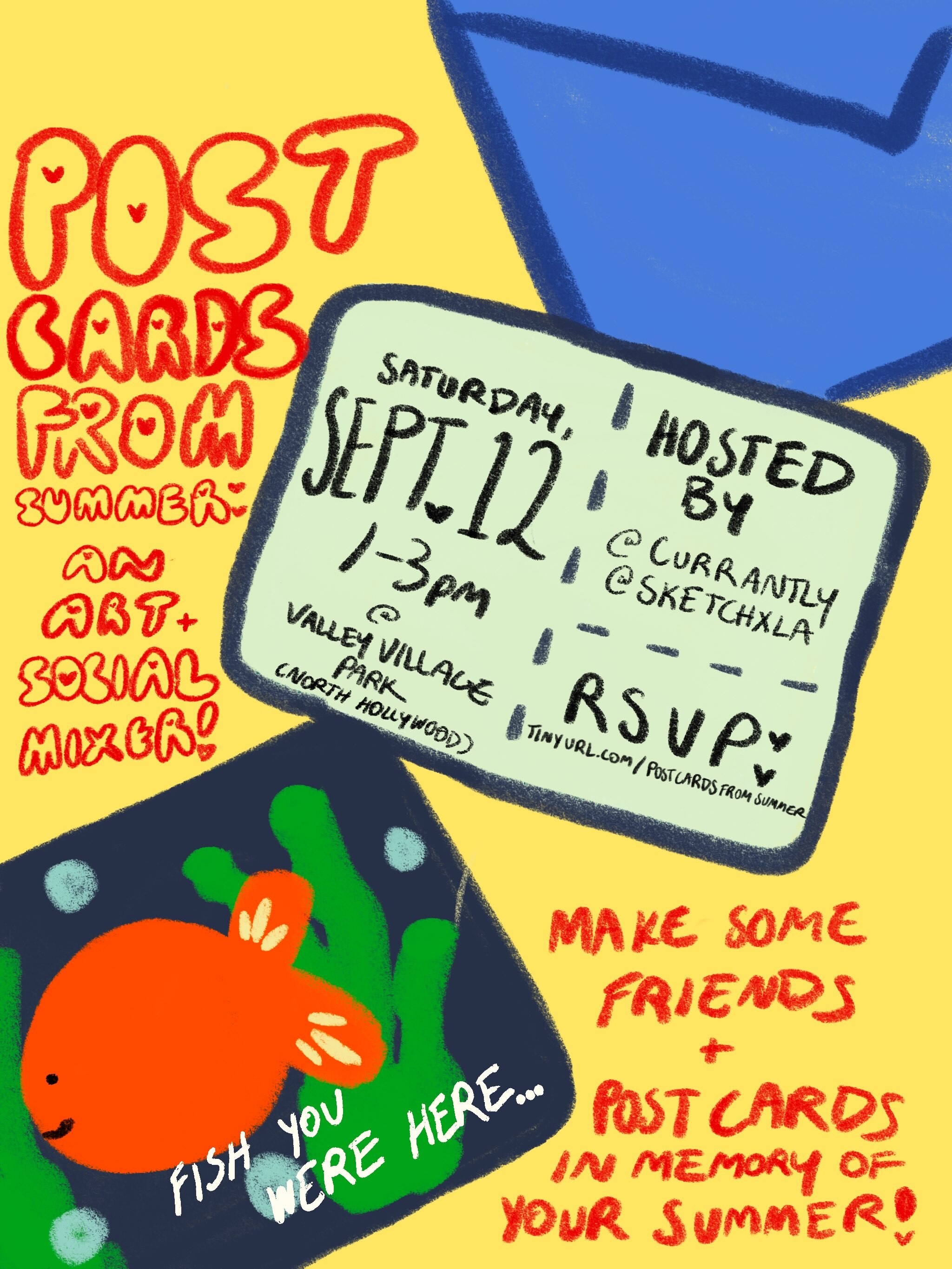 Postcards from Summer art and social mixer flyer