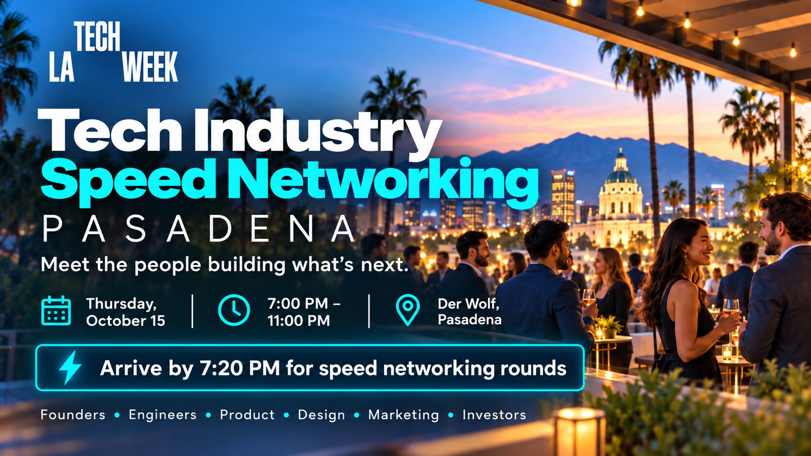 Tech Industry Speed Networking | Pasadena #LATechWeek event artwork from Los Angeles Fun Events.