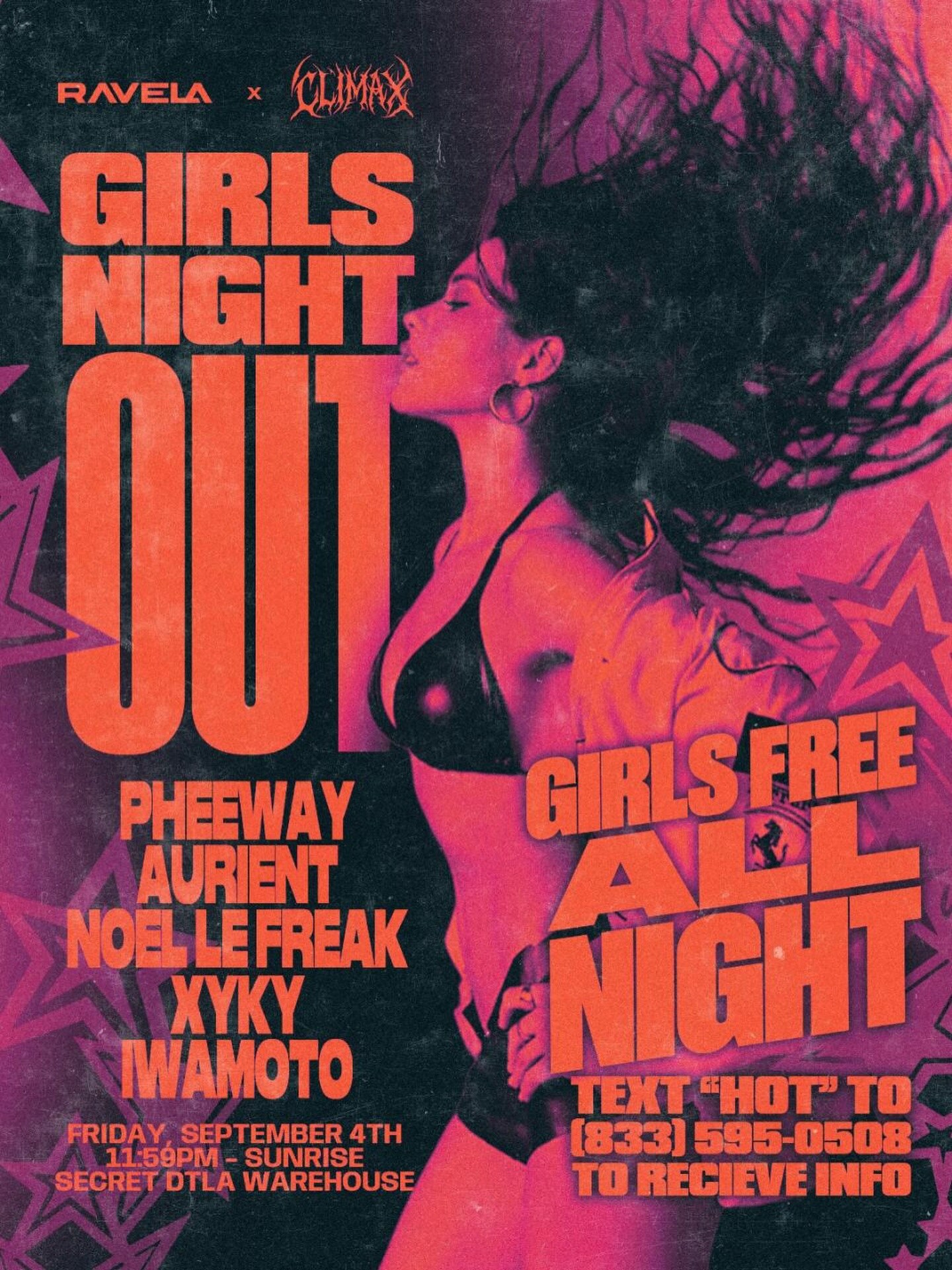 Girls Night Out hard techno warehouse party flyer