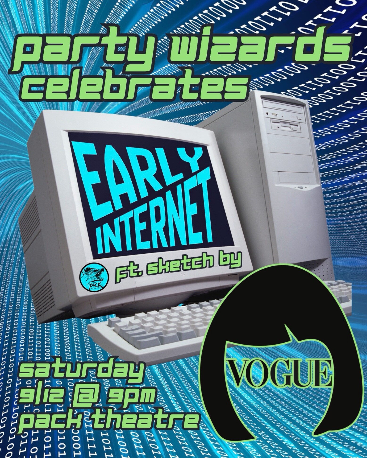 Party Wizards Celebrates Early Internet flyer for Pack Theater on September 12