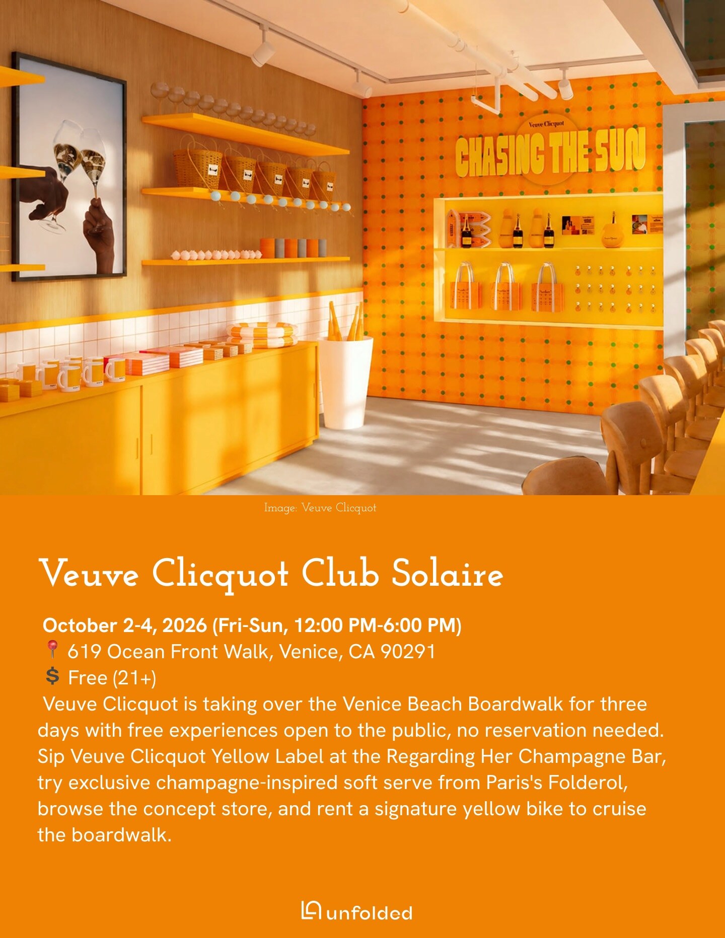 Club Solaire Venice Beach flyer for a Veuve Clicquot weekend pop-up October 2 through 4.