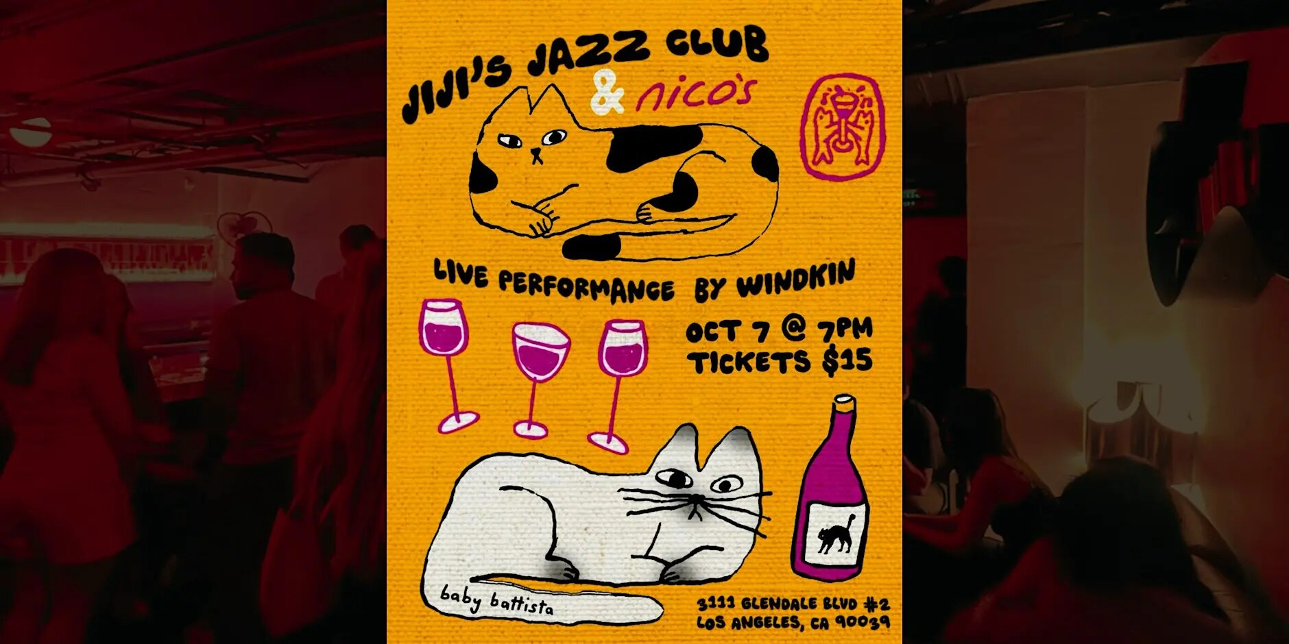 Jiji’s Jazz Club and Nico’s Wines flyer featuring Windkin on October 7.