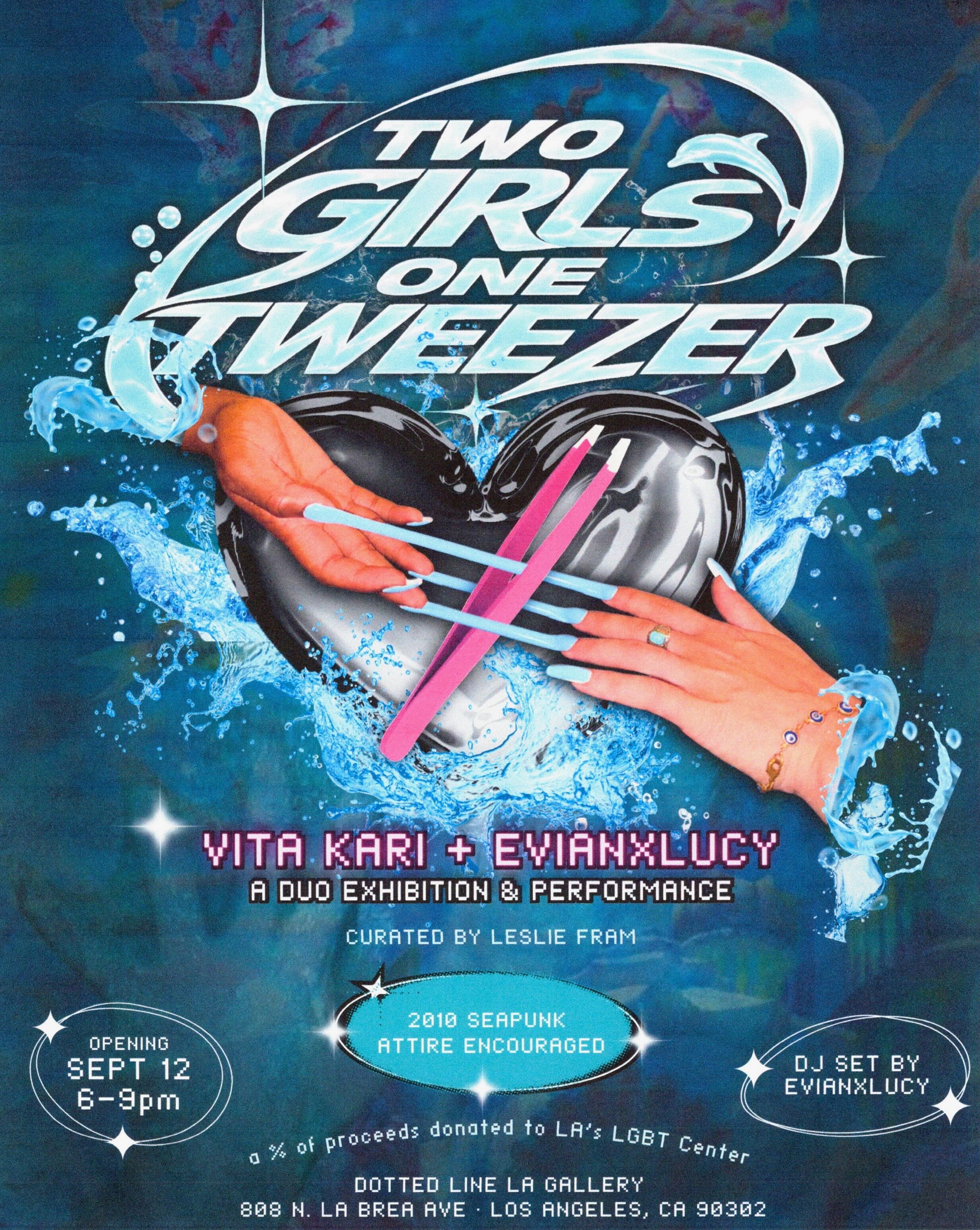 Two Girls One Tweezer duo exhibition and performance flyer