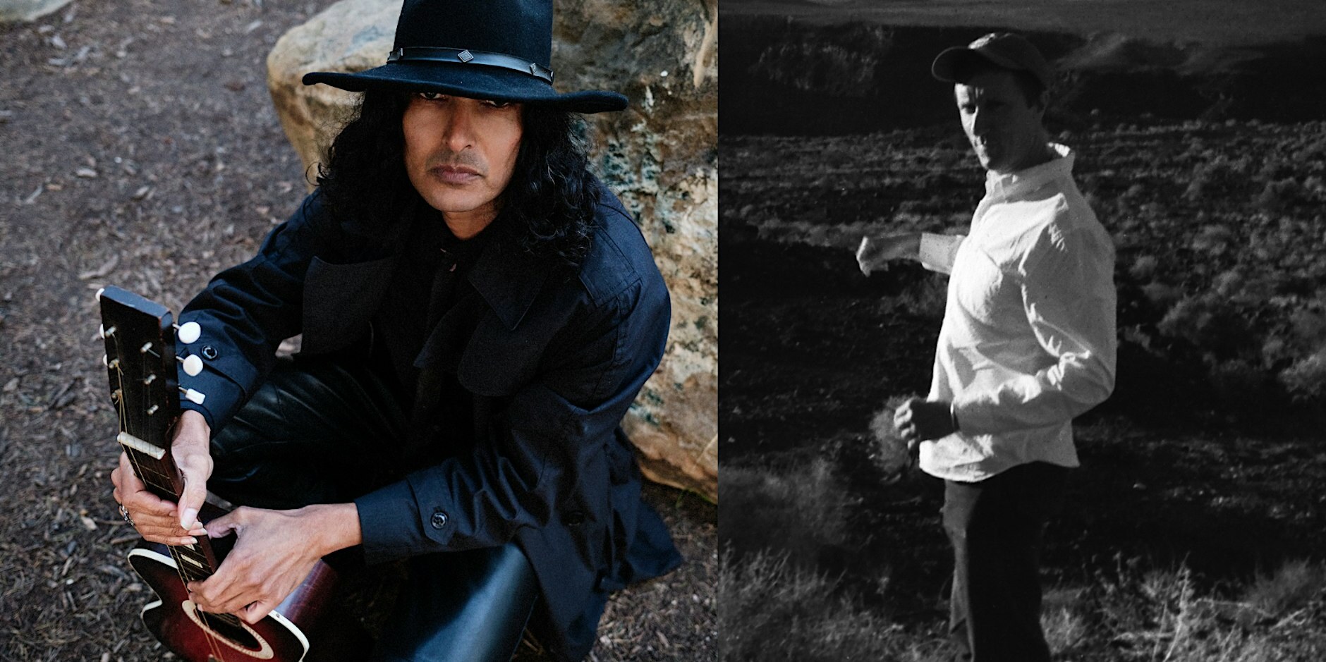 Split portrait of guitarists Imaad Wasif and Matt Baldwin for their PRS library concert.