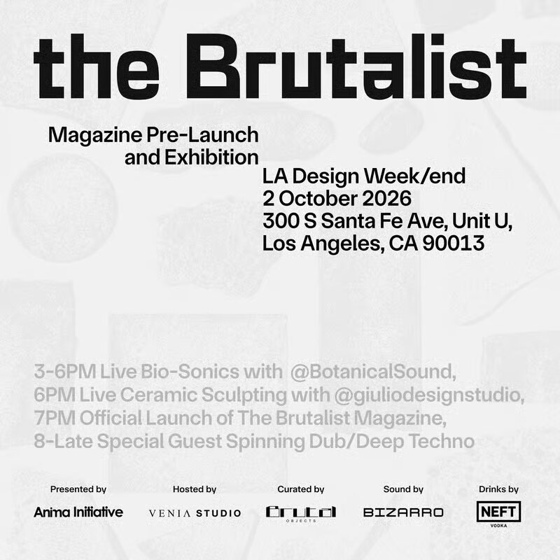 The Brutalist magazine pre-launch and exhibition schedule for October 2 at Venia Studio.