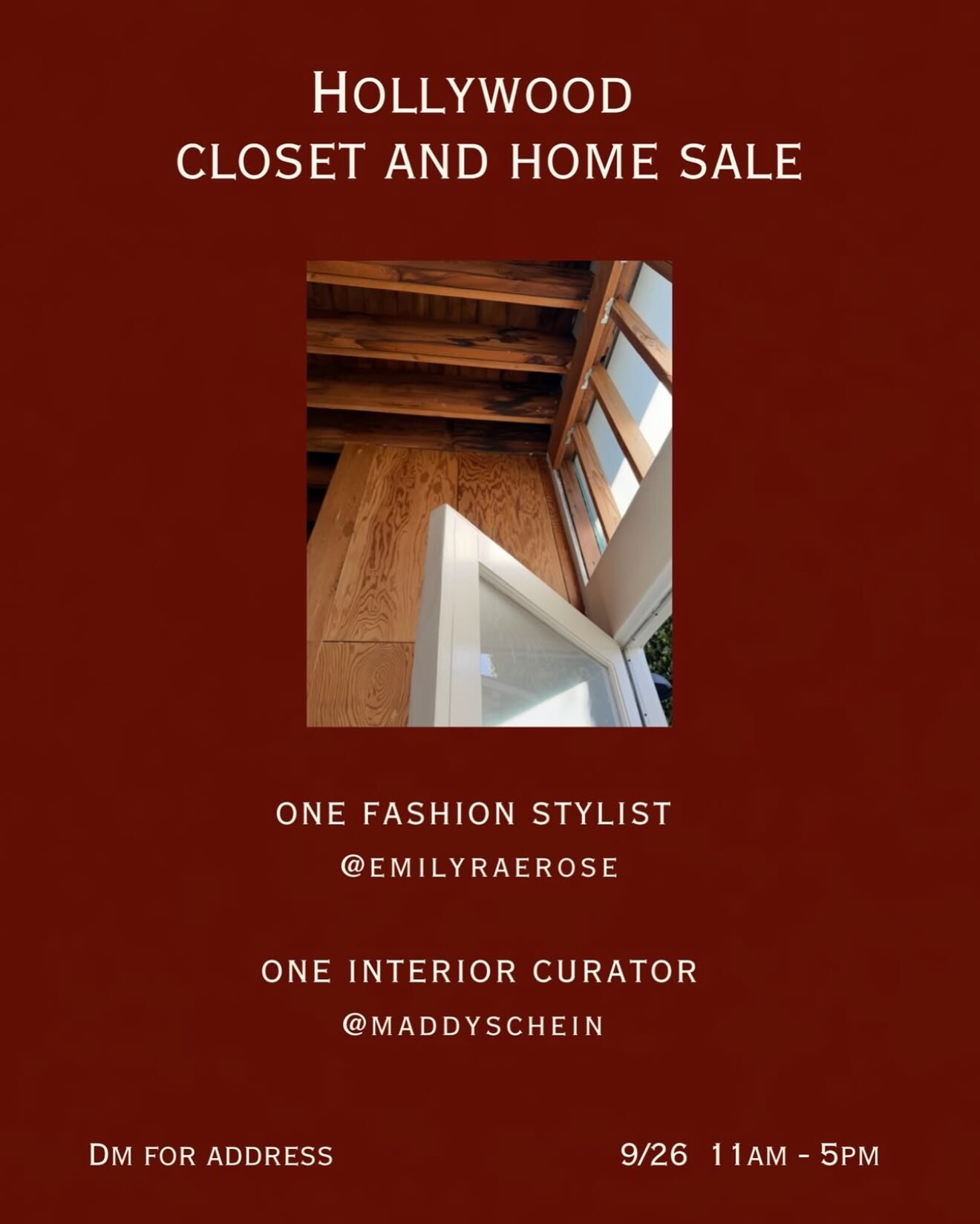 Hollywood Closet and Home Sale flyer with September 26 hours and organizer names.