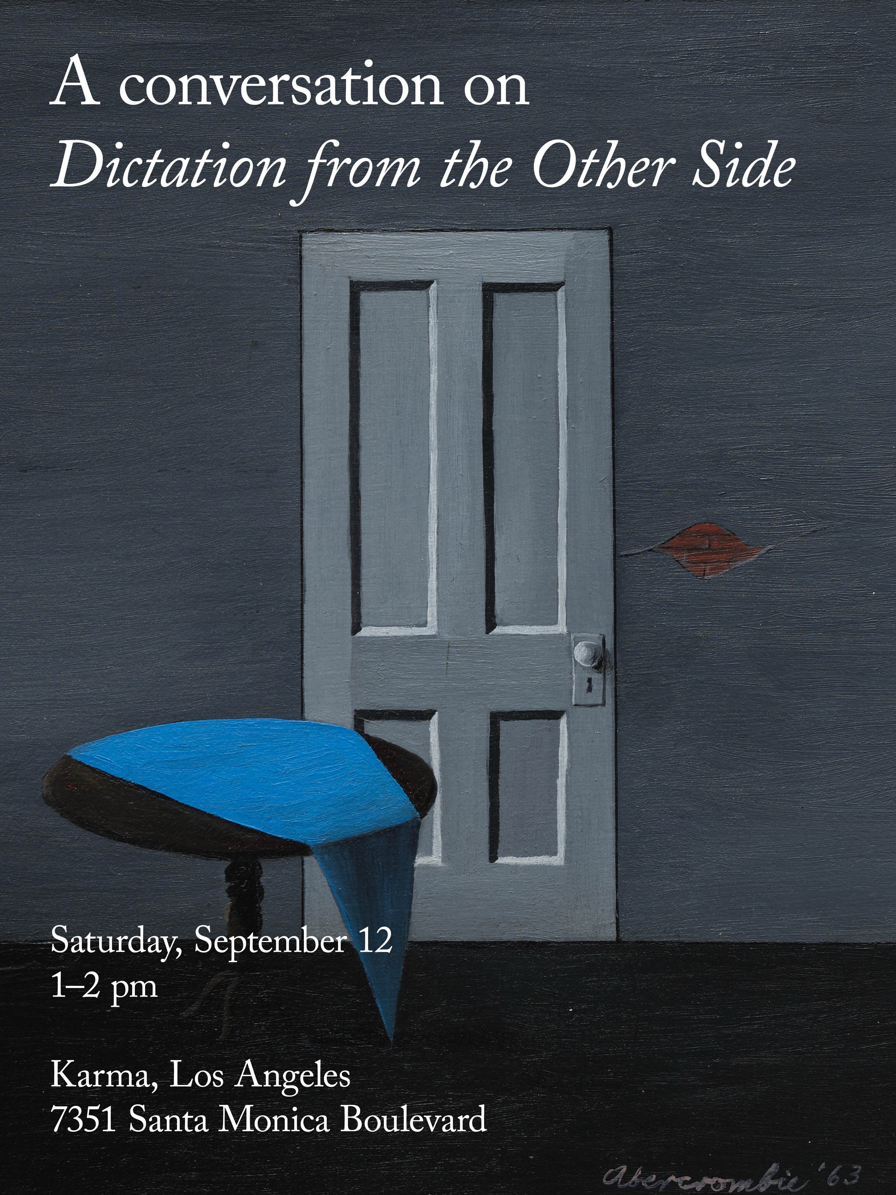Conversation on Dictation from the Other Side flyer at Karma Los Angeles