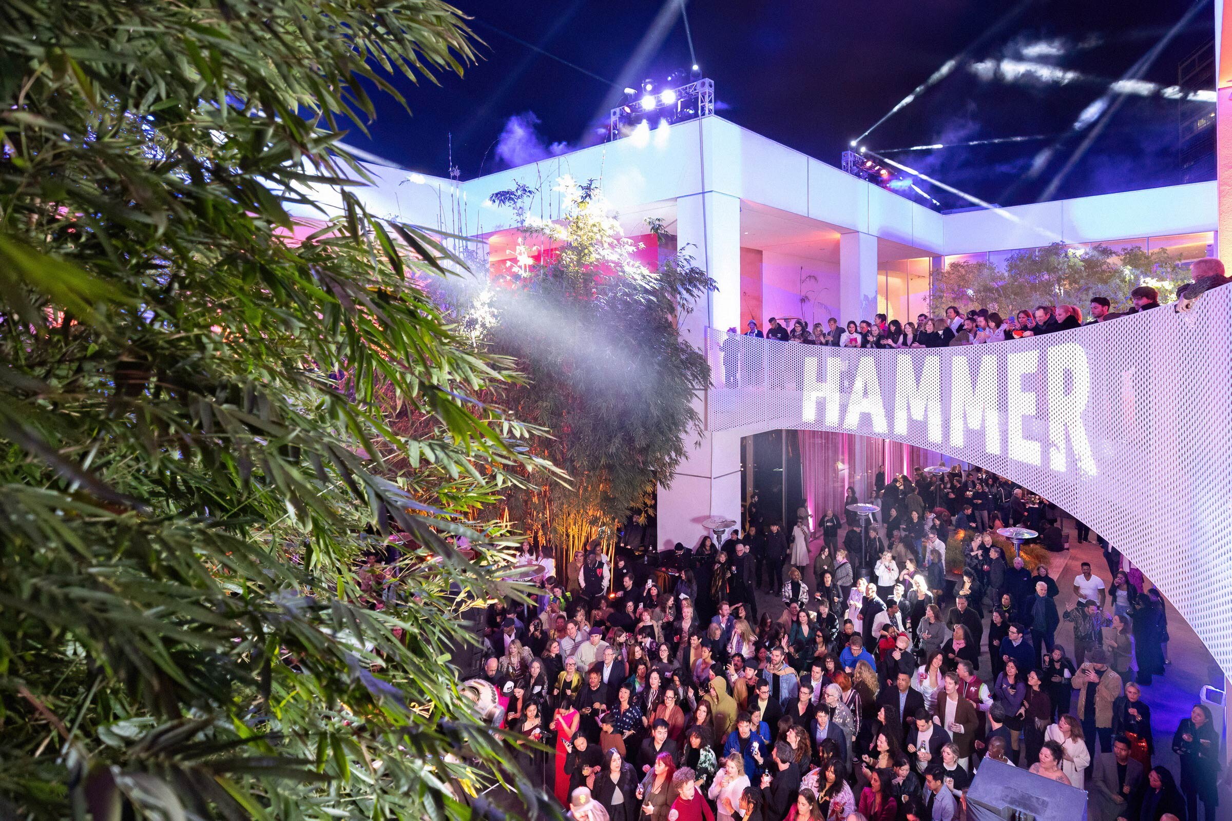 A large crowd in the Hammer Museum courtyard