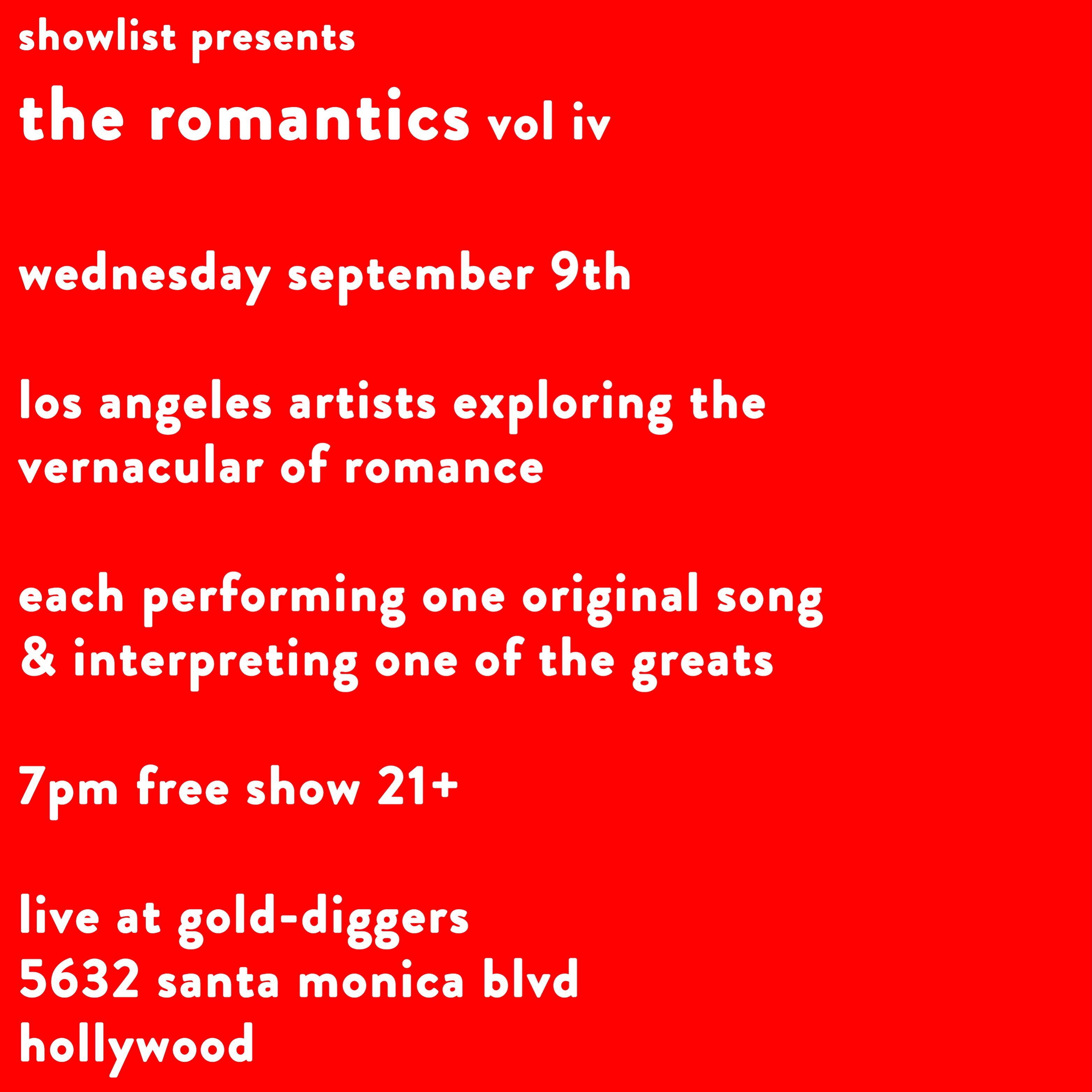The Romantics Vol. IV flyer for September 9 at Gold-Diggers