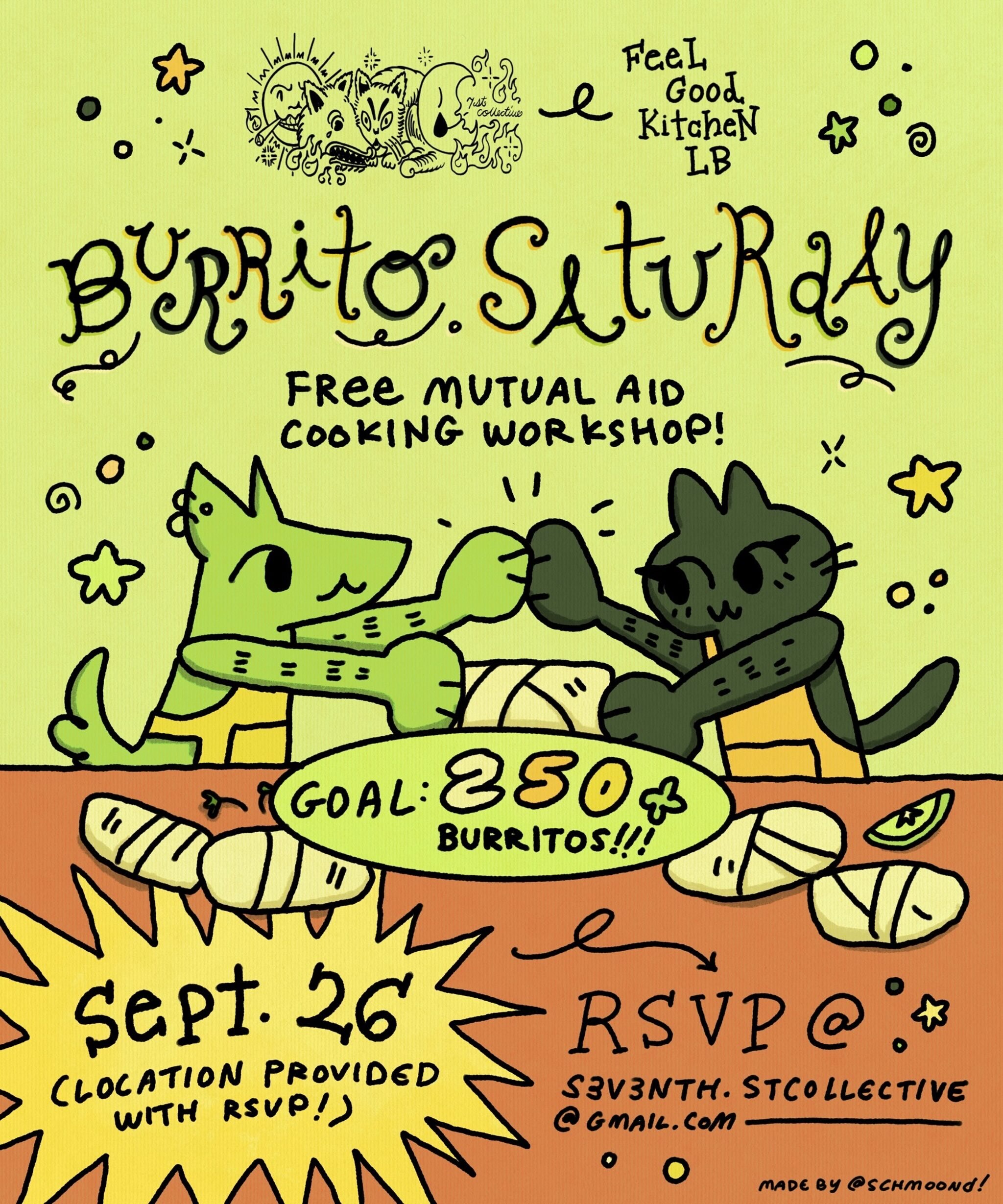 Burrito Saturday mutual-aid cooking workshop flyer