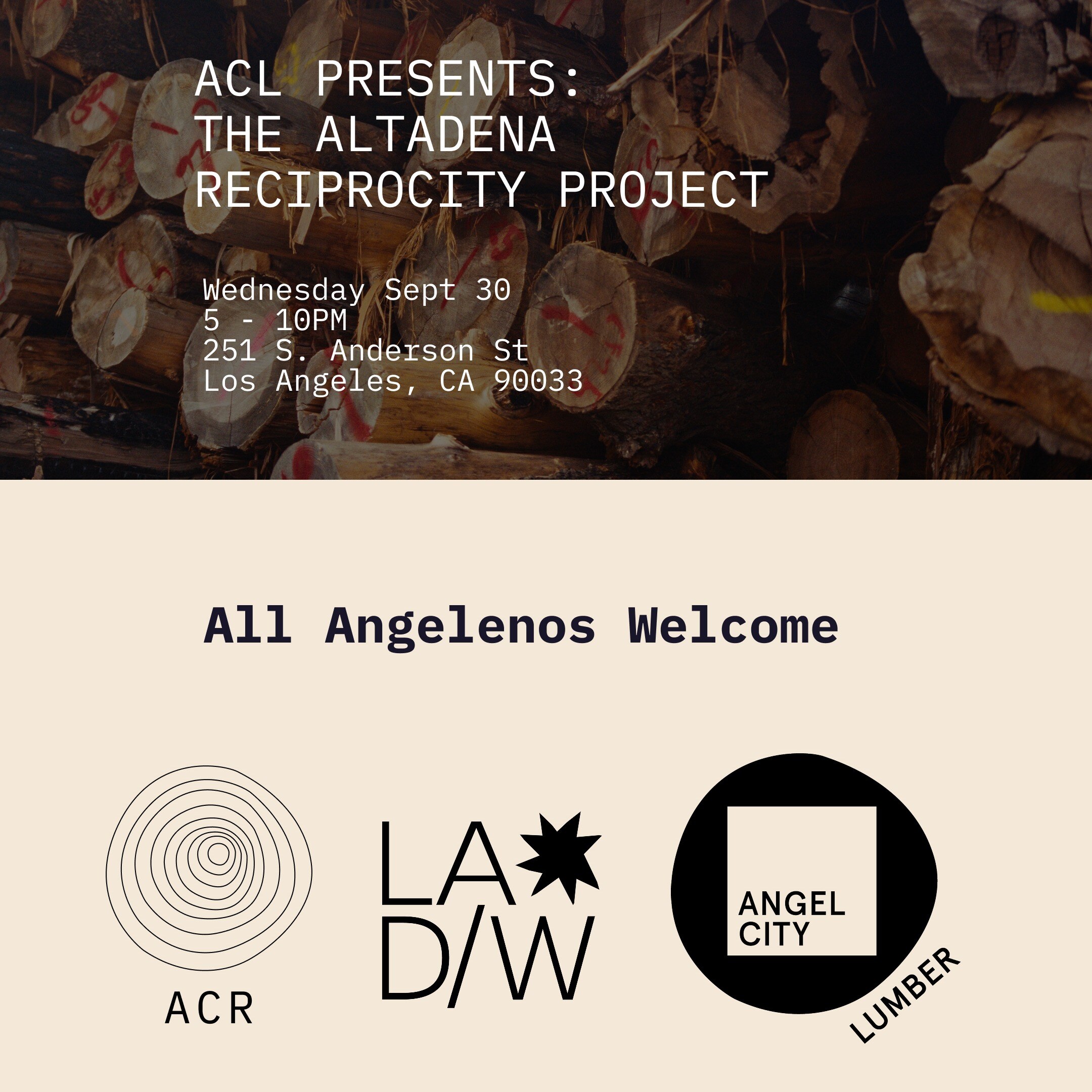 Altadena Reciprocity Project presentation flyer for September 30 at Angel City Lumber
