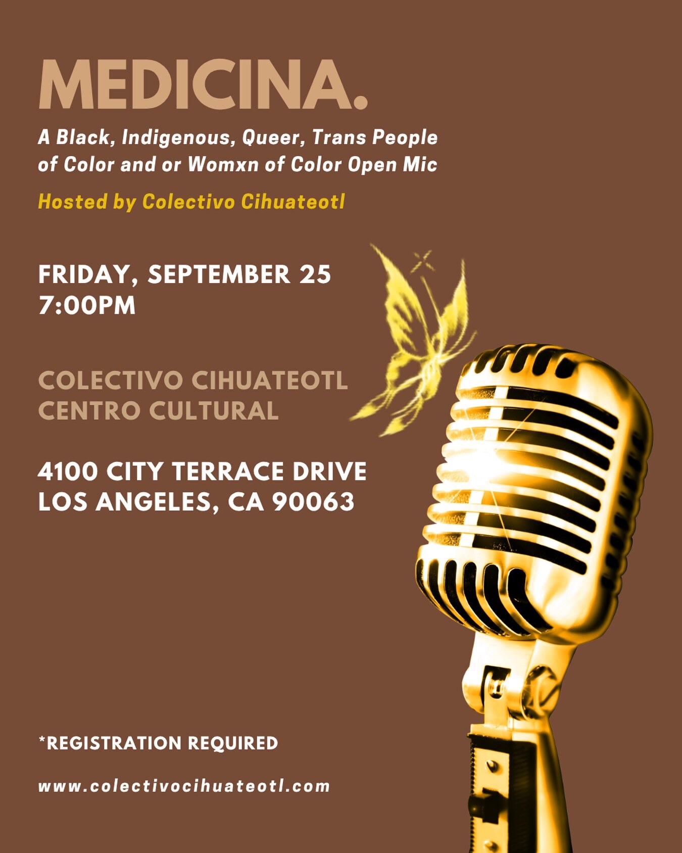 Medicina Open Mic flyer for September 25 at Colectivo Cihuateotl