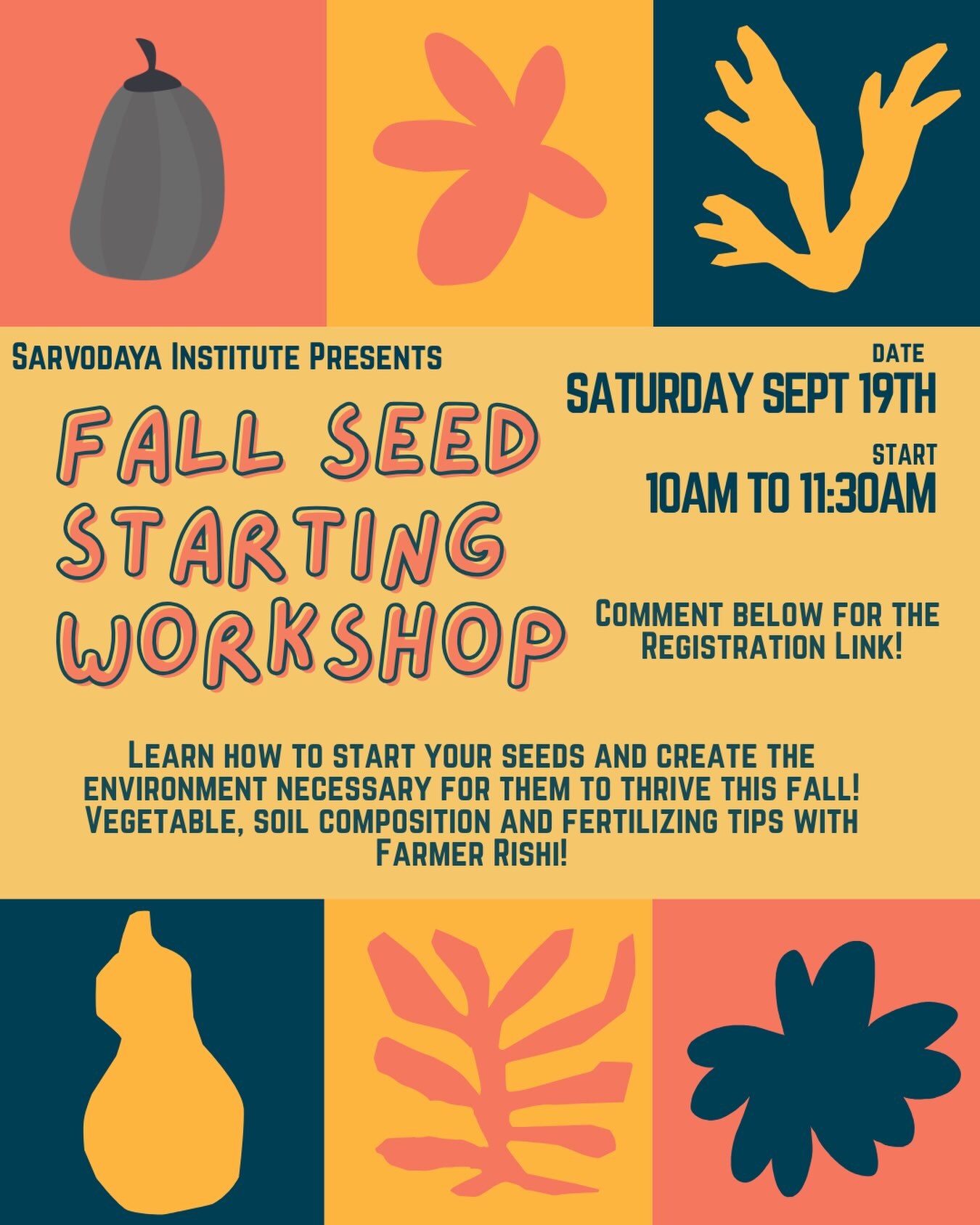 Fall Seed Starting Workshop flyer for September 19 at Sarvodaya Farms & Nursery