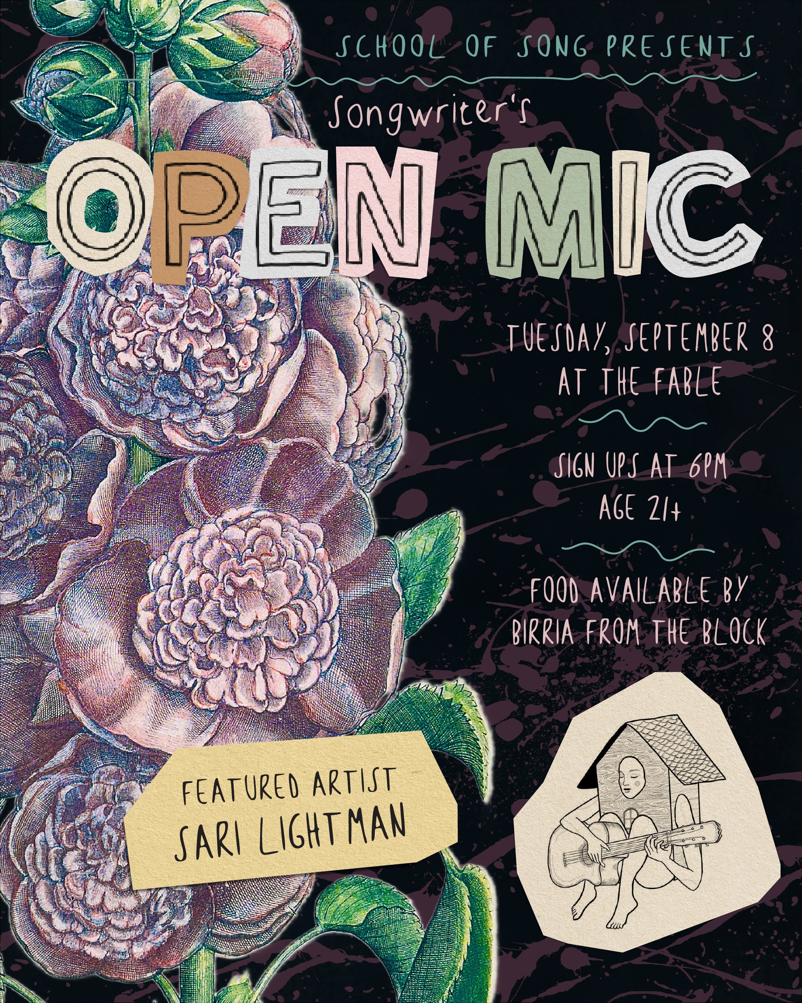 School of Song songwriters open mic flyer at The Fable
