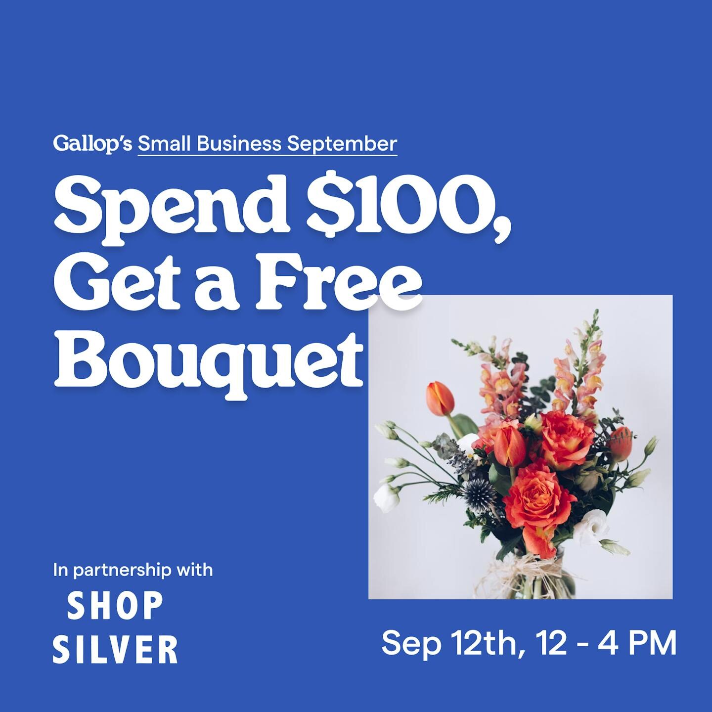 free bouquets at shop silver event artwork