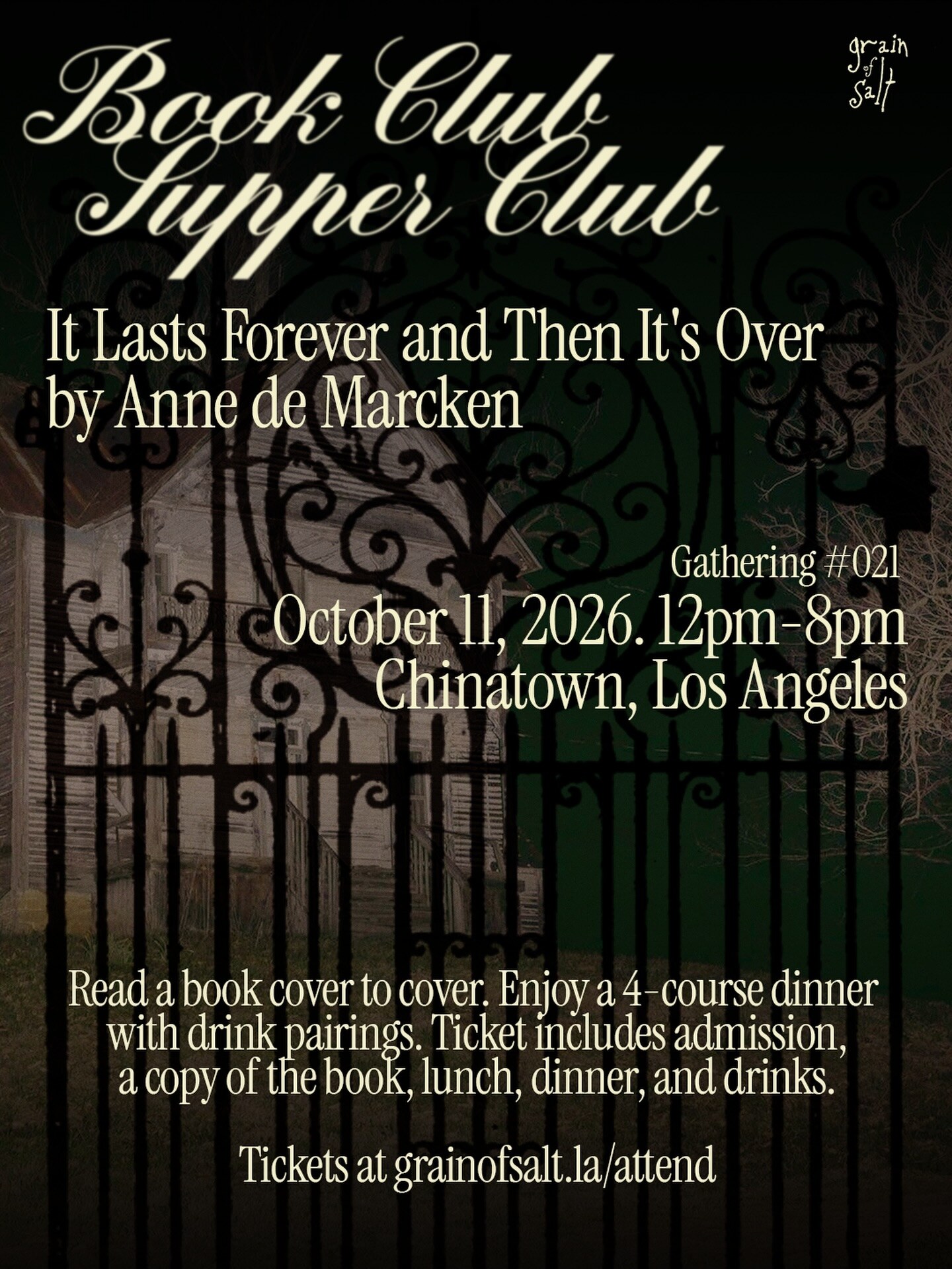 Book Club Supper Club Gathering 021 flyer for It Lasts Forever and Then It Is Over
