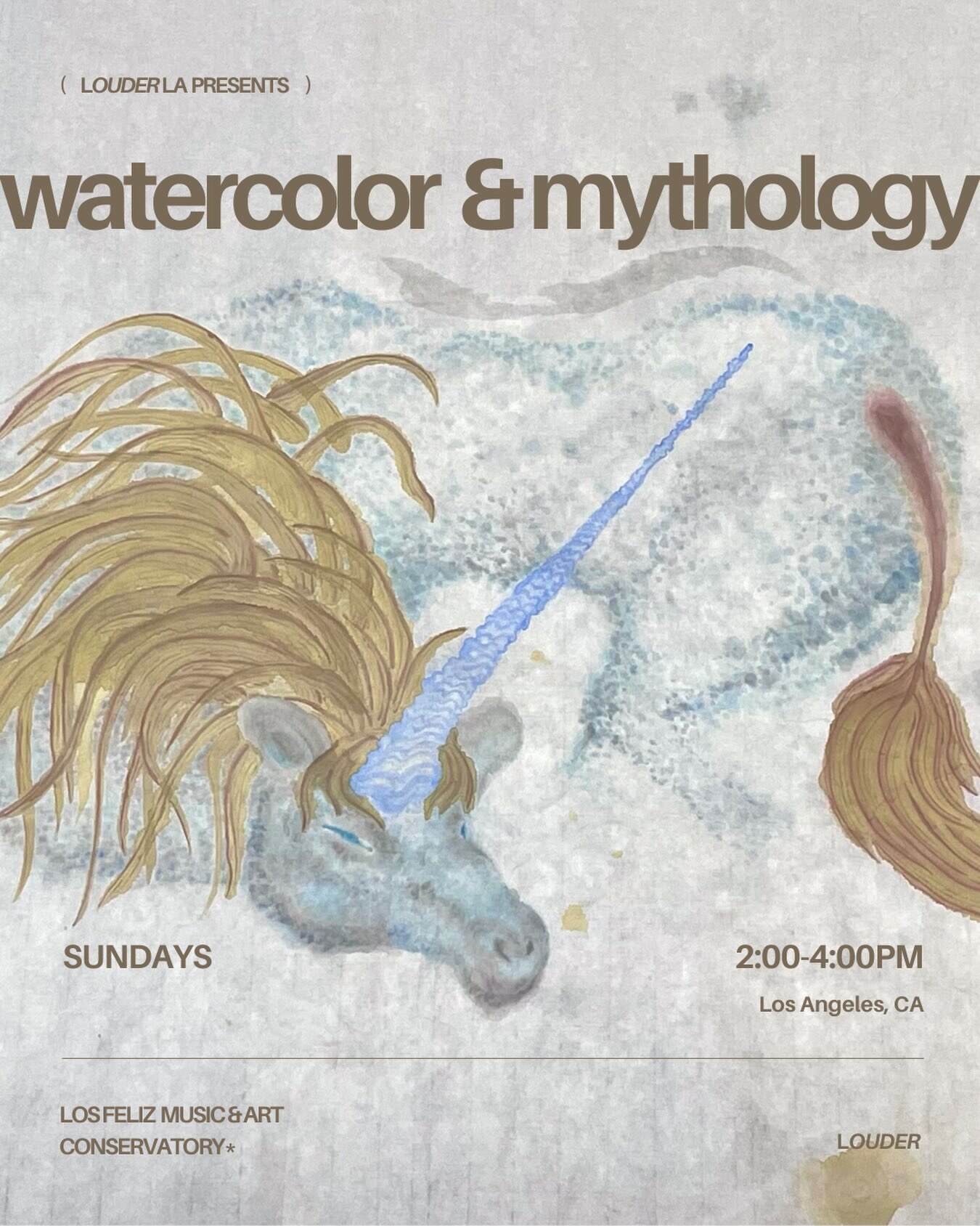 Watercolor and mythology class artwork for Sunday sessions at Los Feliz Conservatory
