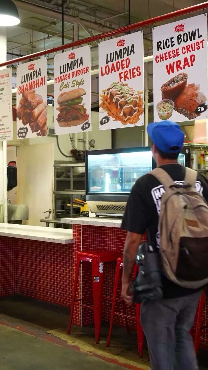 Banger Lumpia counter and menu at Grand Central Market