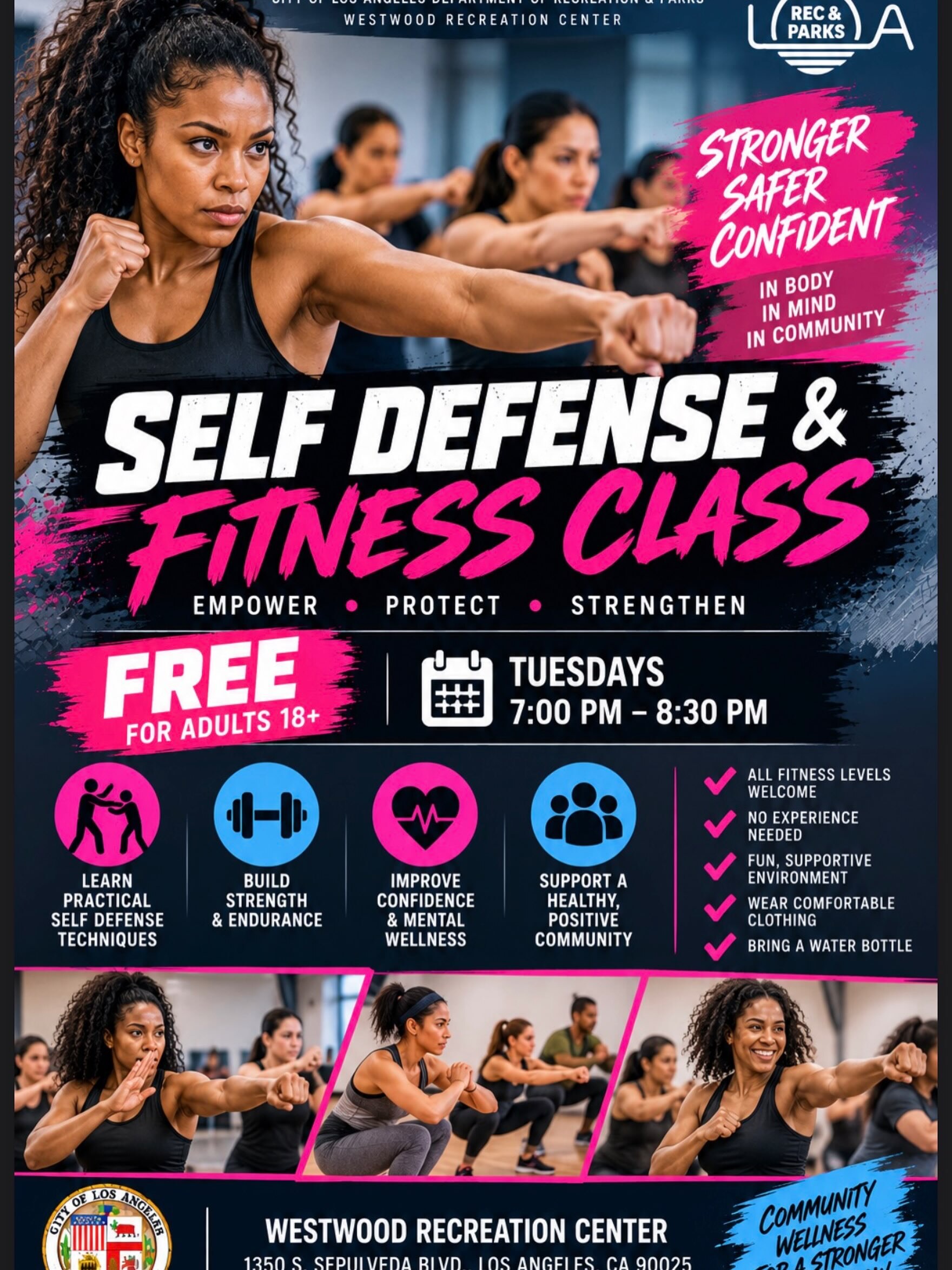 Westwood Recreation Center Self Defense & Fitness Class flyer