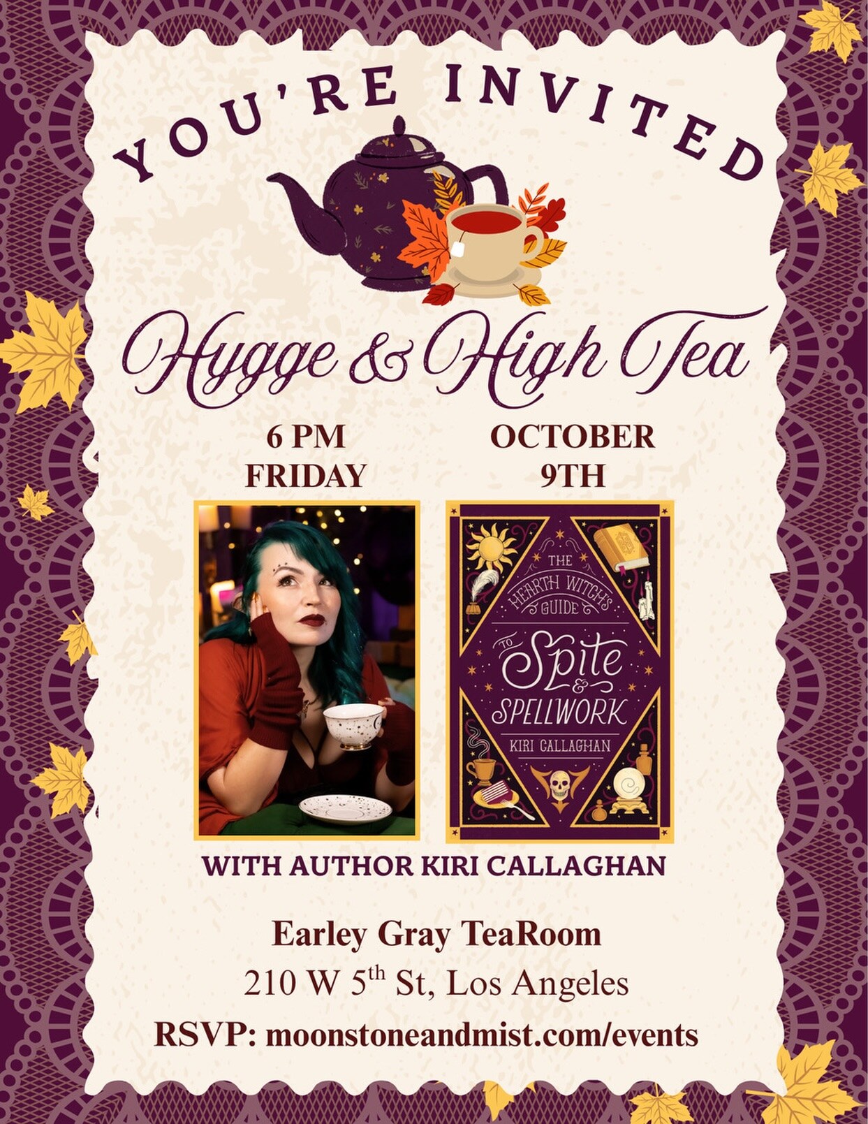 Hygge and High Tea invitation for Kiri Callaghan at Earley Grey Tearoom on October 9.