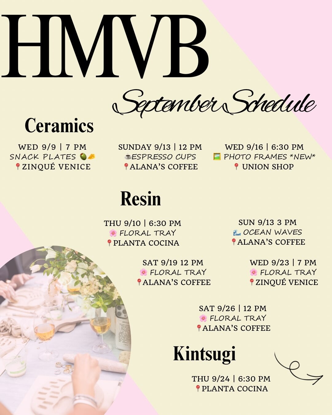 Handmade in Venice Beach September workshop schedule flyer