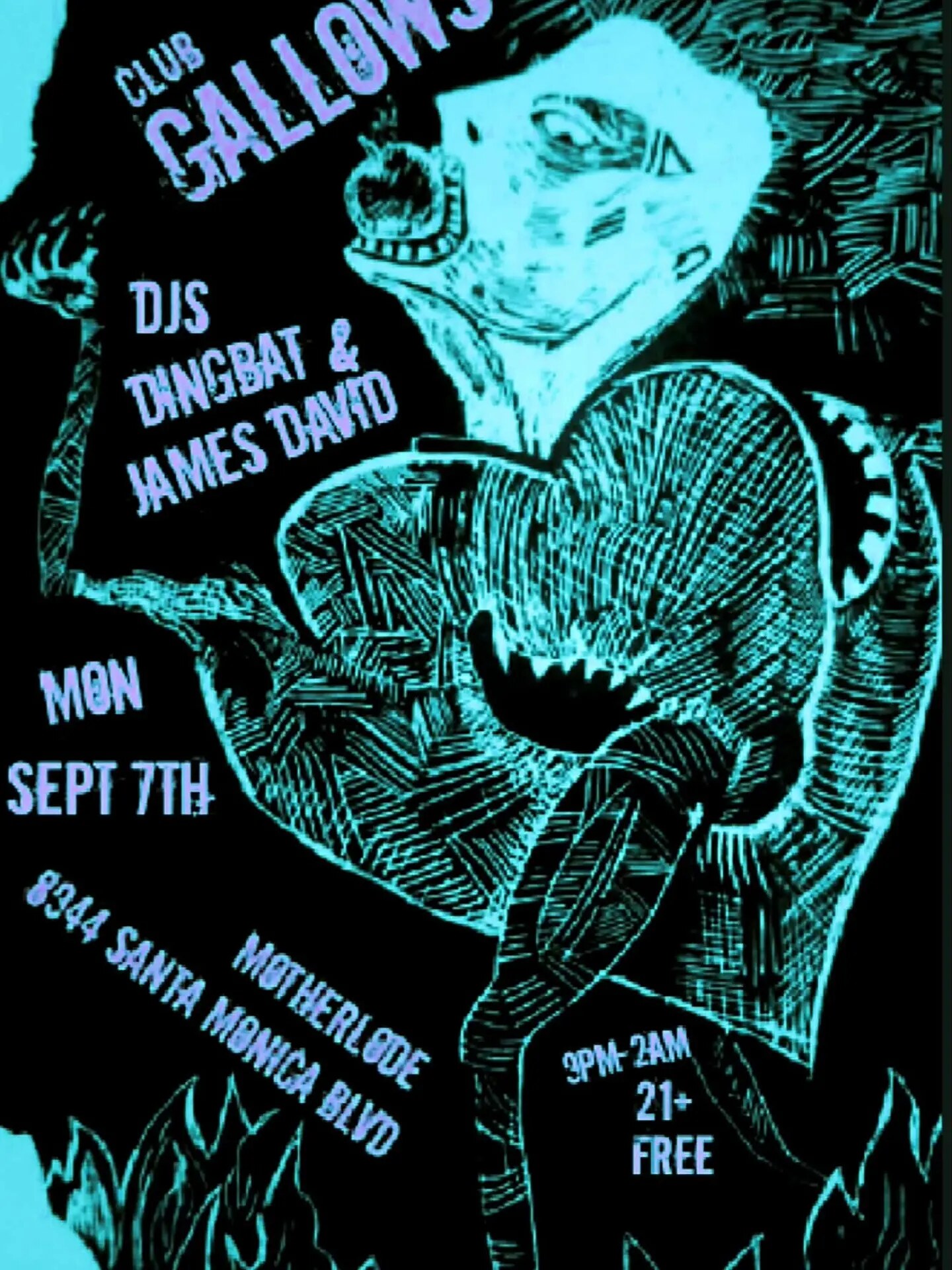 Blue Club Gallows goth night flyer for Mother Lode