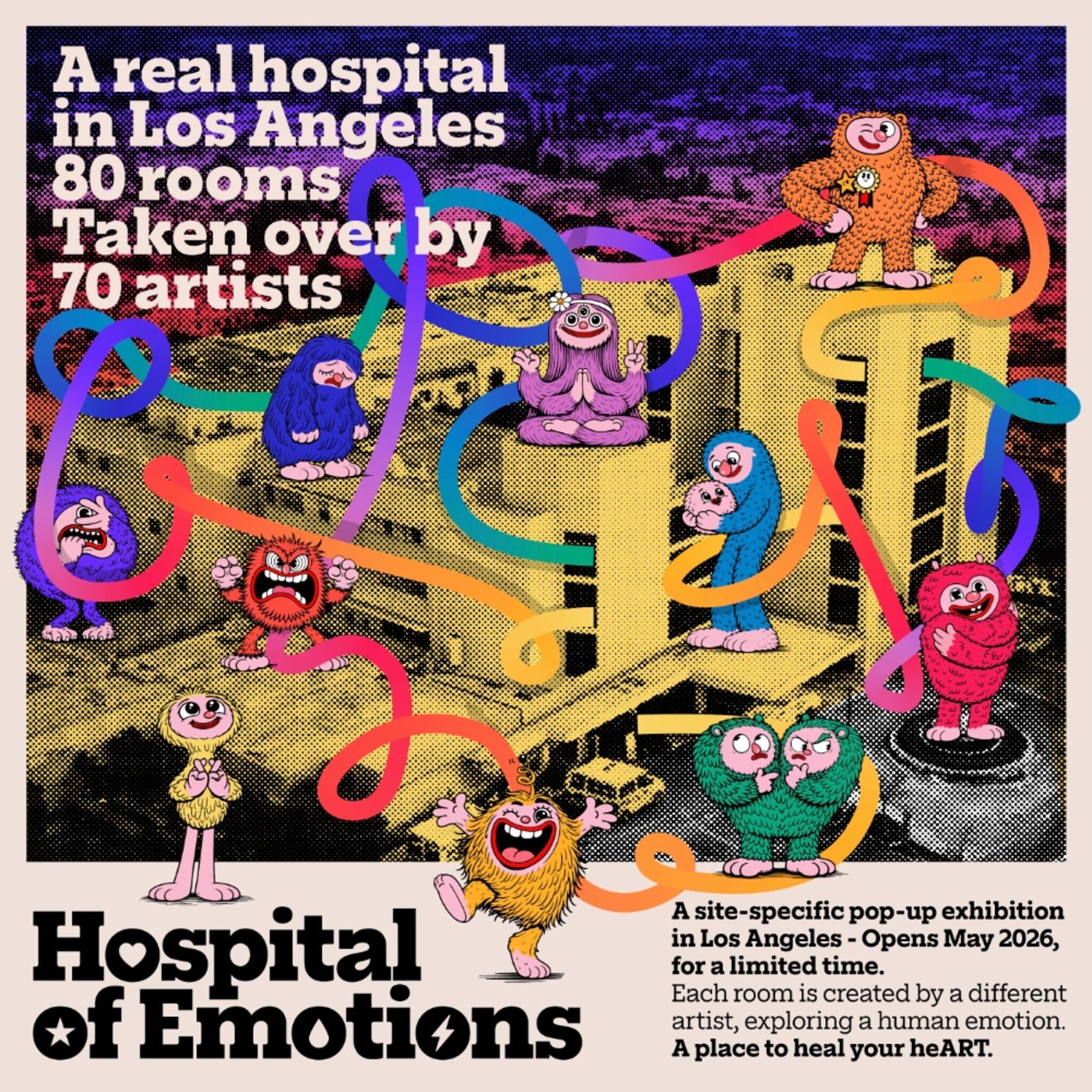 Hospital of Emotions artwork showing a Los Angeles hospital taken over by 70 artists