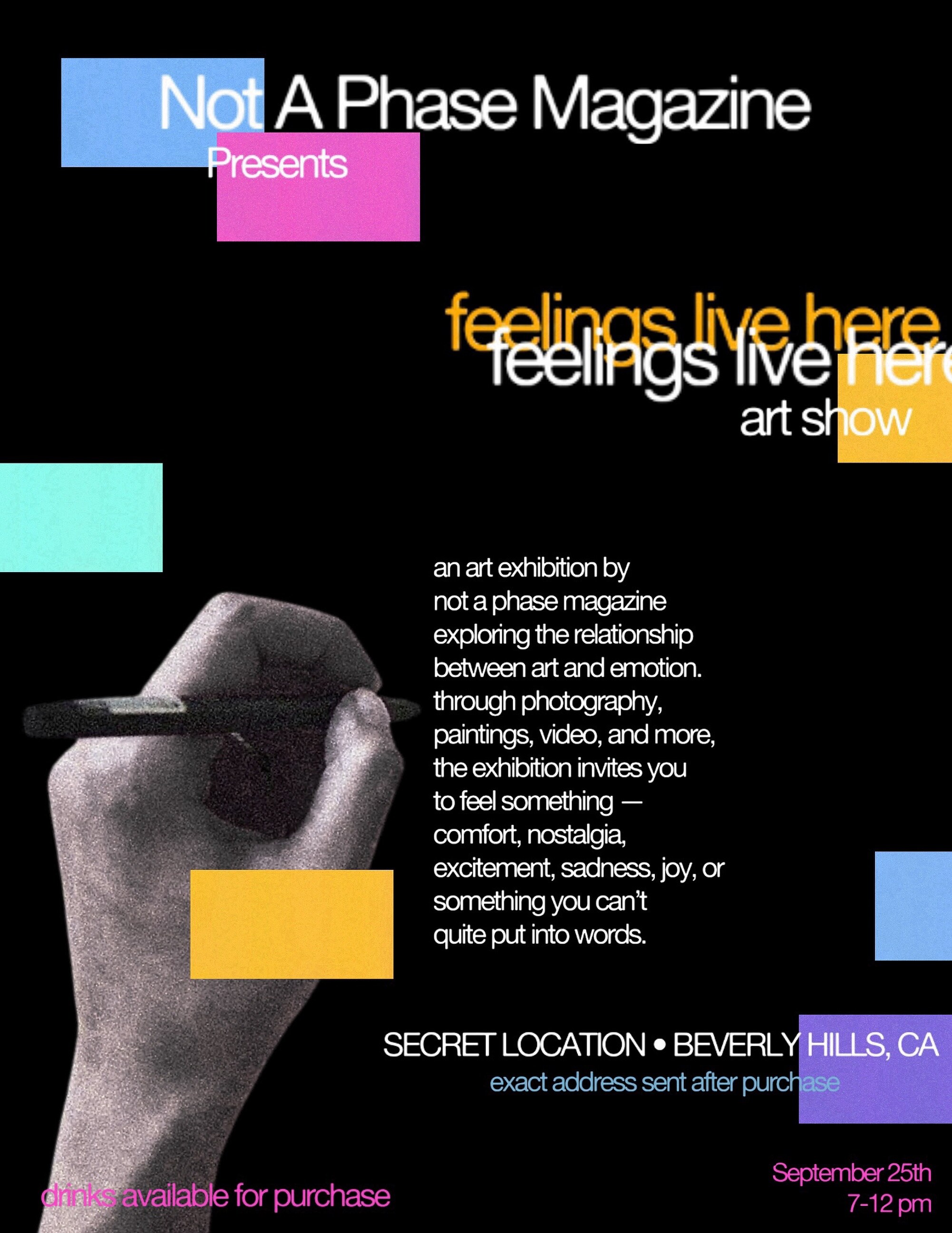 feelings live here art show flyer for September 25 in Beverly Hills