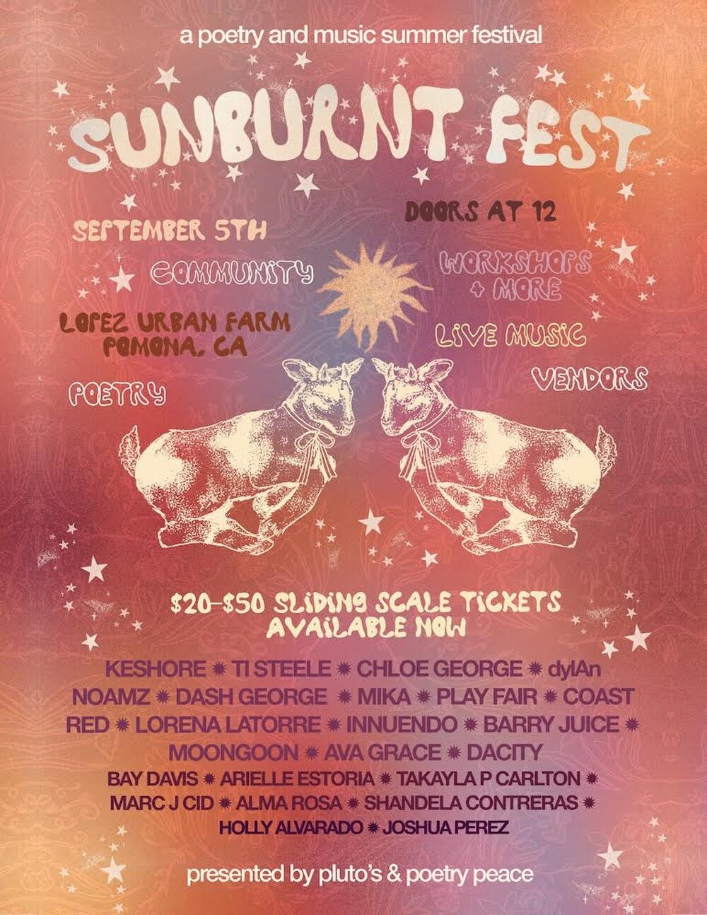 Sunburnt Fest poetry and music summer festival flyer