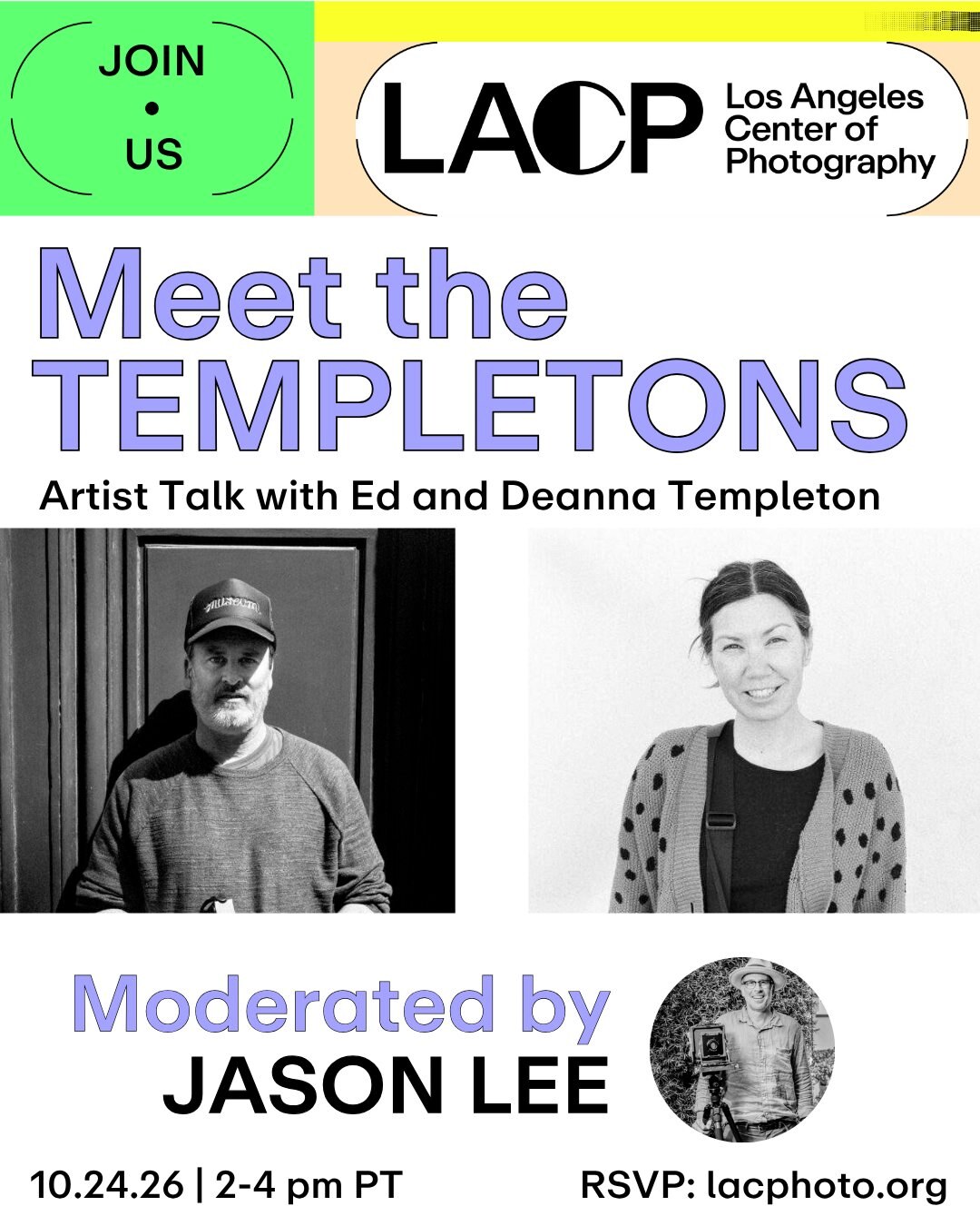 Meet the Templetons artist talk flyer for LACP on October 24.