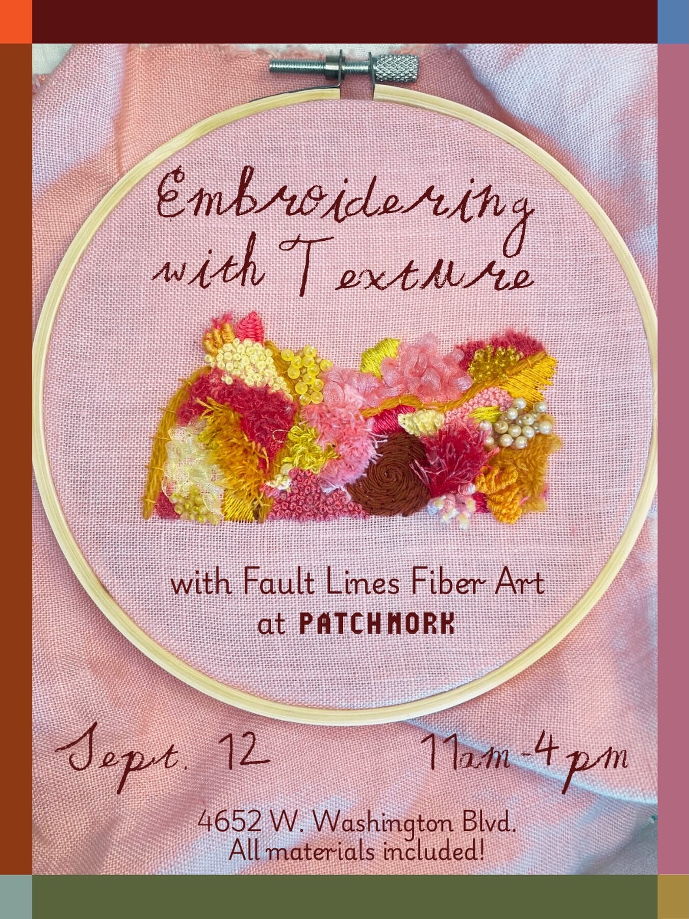 Pink Embroidering with Texture flyer with dimensional floral needlework for September 12