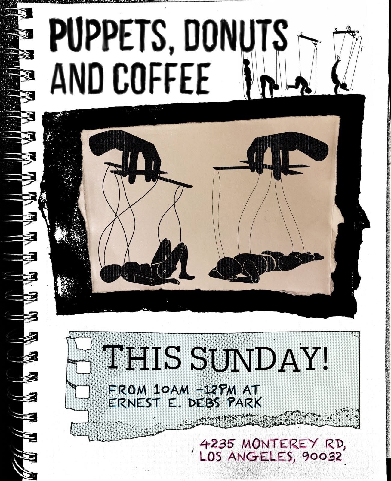 Puppets Donuts and Coffee at Ernest E Debs Park flyer