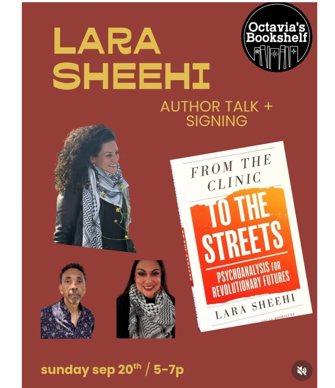 Brown and yellow Lara Sheehi author talk flyer